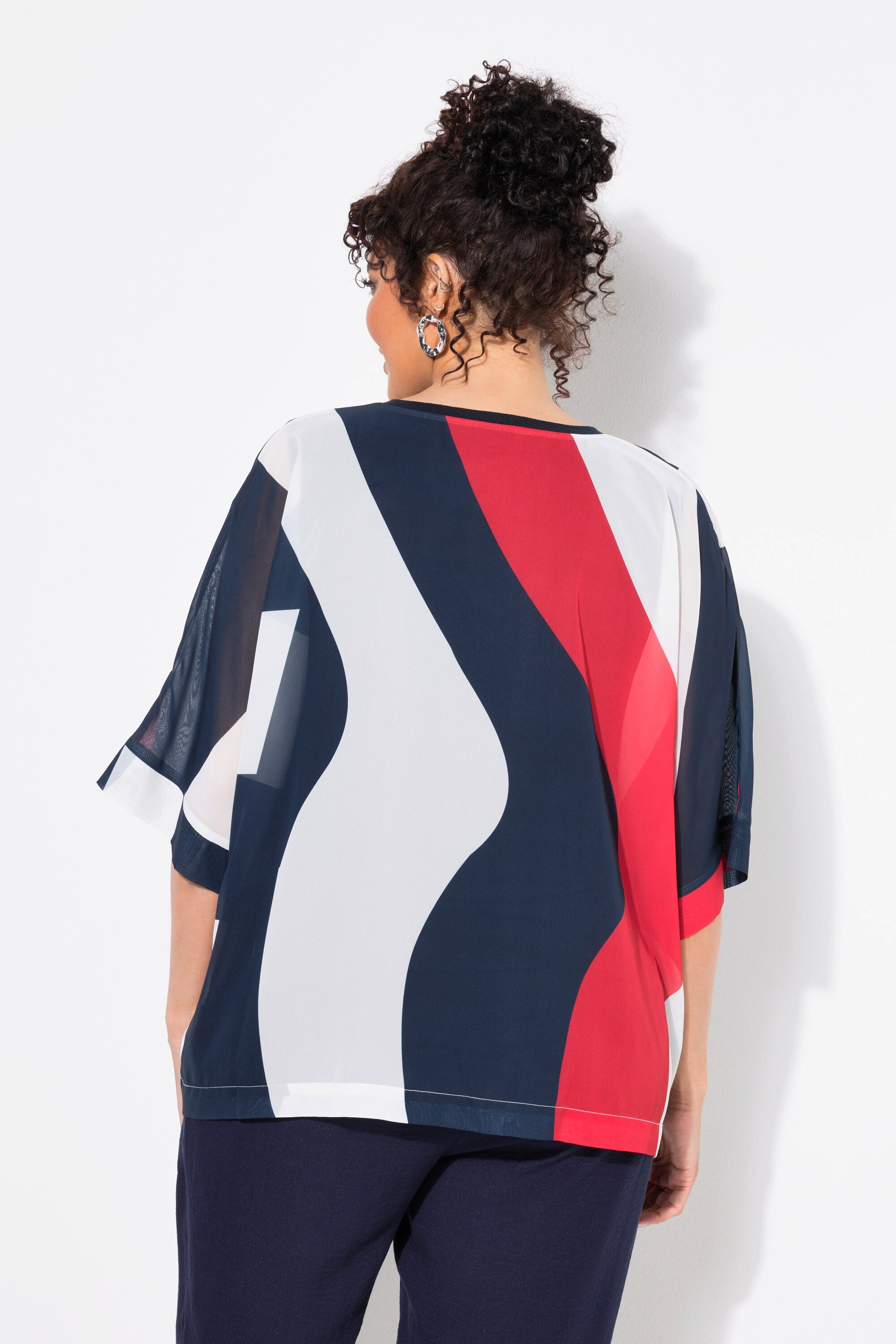 Ulla Popken Tunika Chiffon-Tunika doppellagig V-Ausschnitt 3/4-Arm