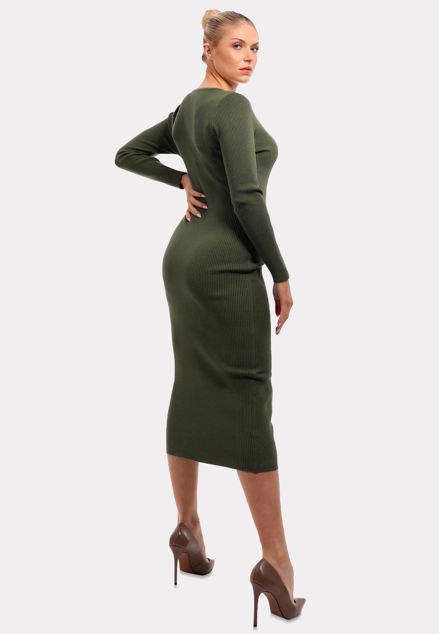 YC Fashion & Style Strickkleid Strickkleid mit V-Ausschnitt KNIT DRESS (Kein Set, 1 -tlg) Langarm