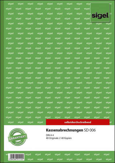 Sigel Formularblock sigel Formularbuch "Kassenabrechnung", A4, 2 x 40 Blatt, SD