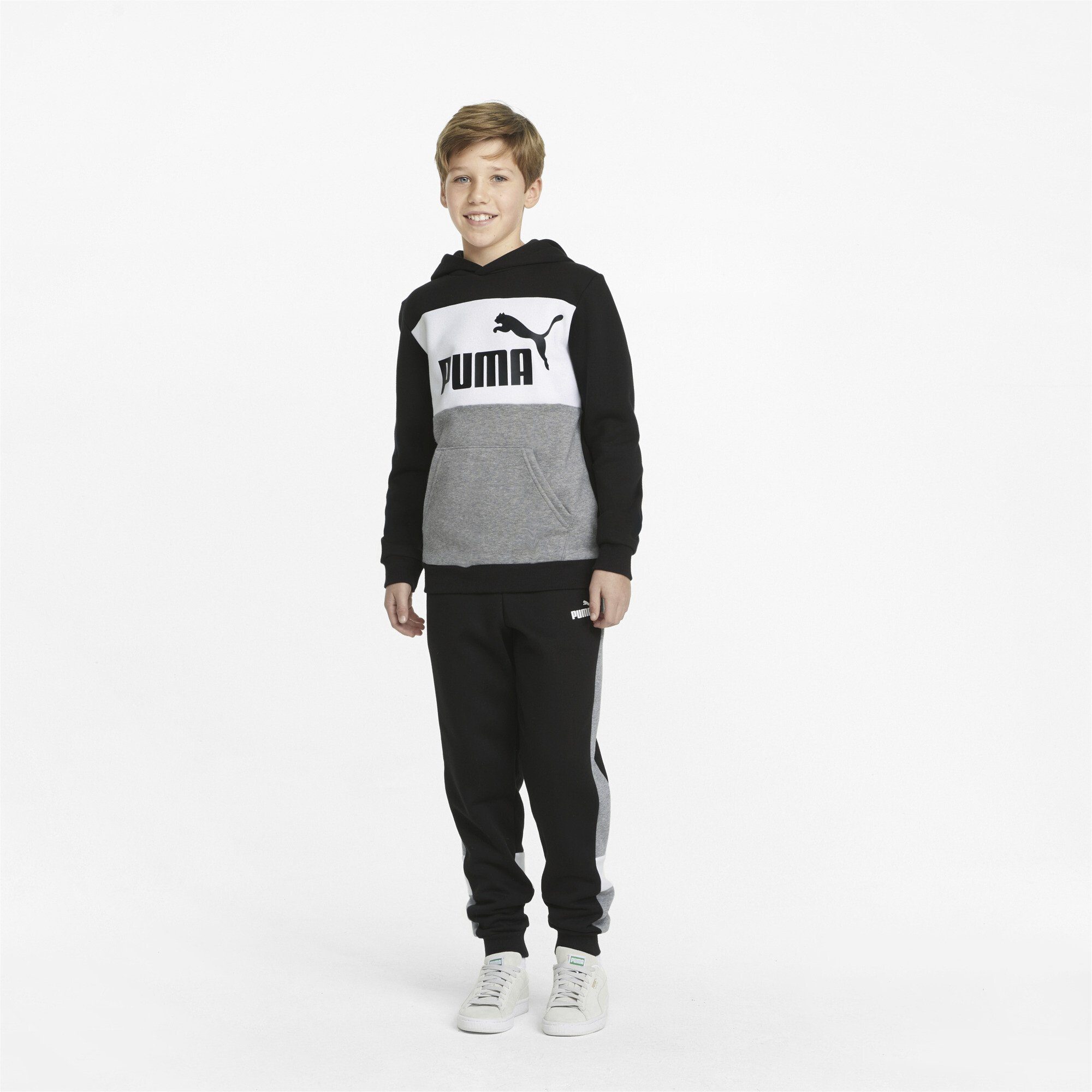 Essentials+ Blockfarben Jungen PUMA Sweatshirt in Hoodie Black