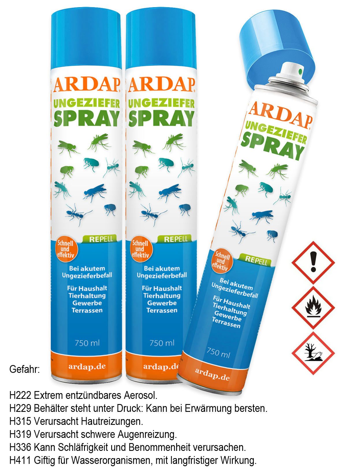 Ardap Insektenspray 3x ARDAP Repell Ungezieferspray 750 ml