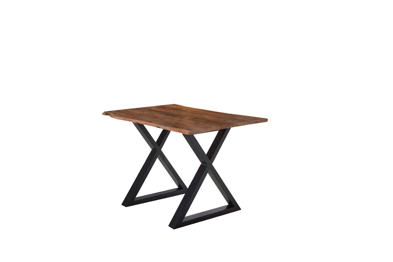 SAM® Baumkantentisch Fire, natürliche Baumkante, Akazienholz, X-Gestell geschlossen in schwarz