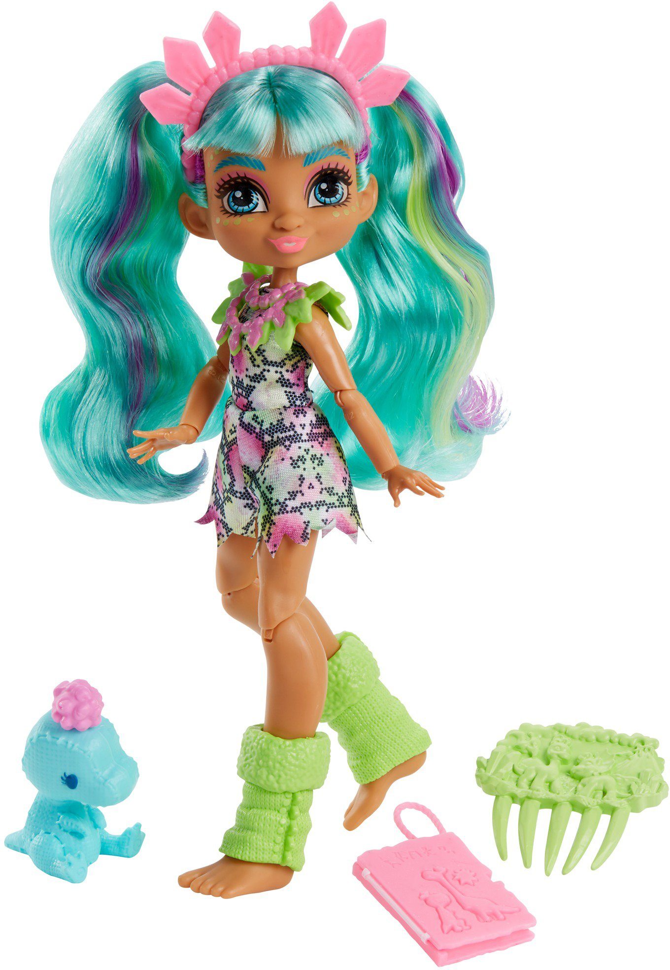 Image of Mattel® Anziehpuppe »Cave Club, Rockelle«, prähistorische Modepuppe mit Haus-Dinosaurier