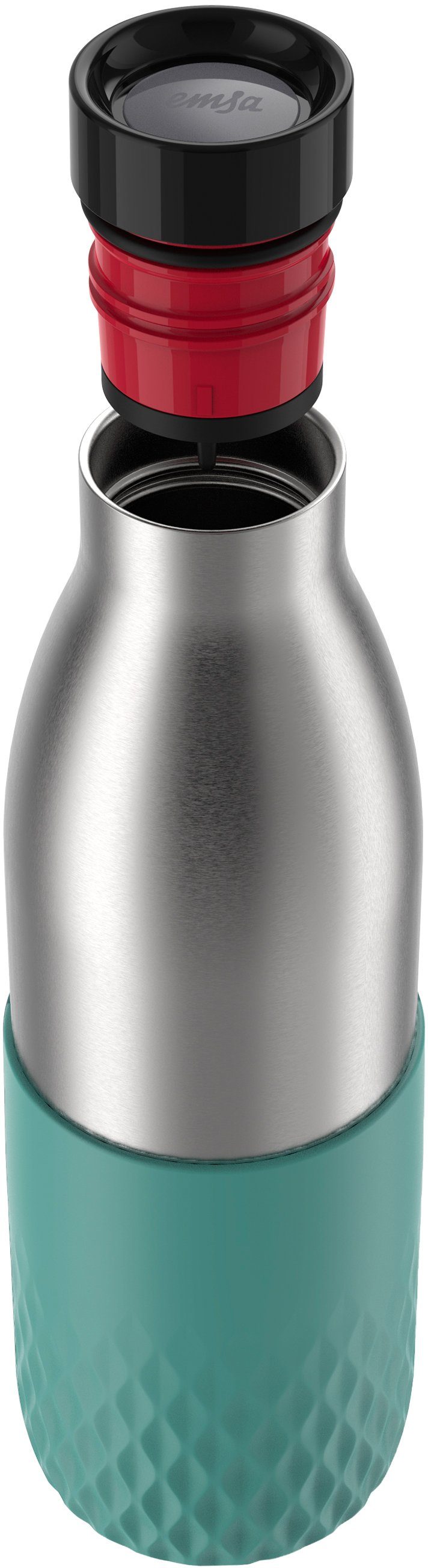 Emsa Trinkflasche Bludrop Sleeve, Edelstahl/Silikon, Quick-Press, 12h warm/24h kühl