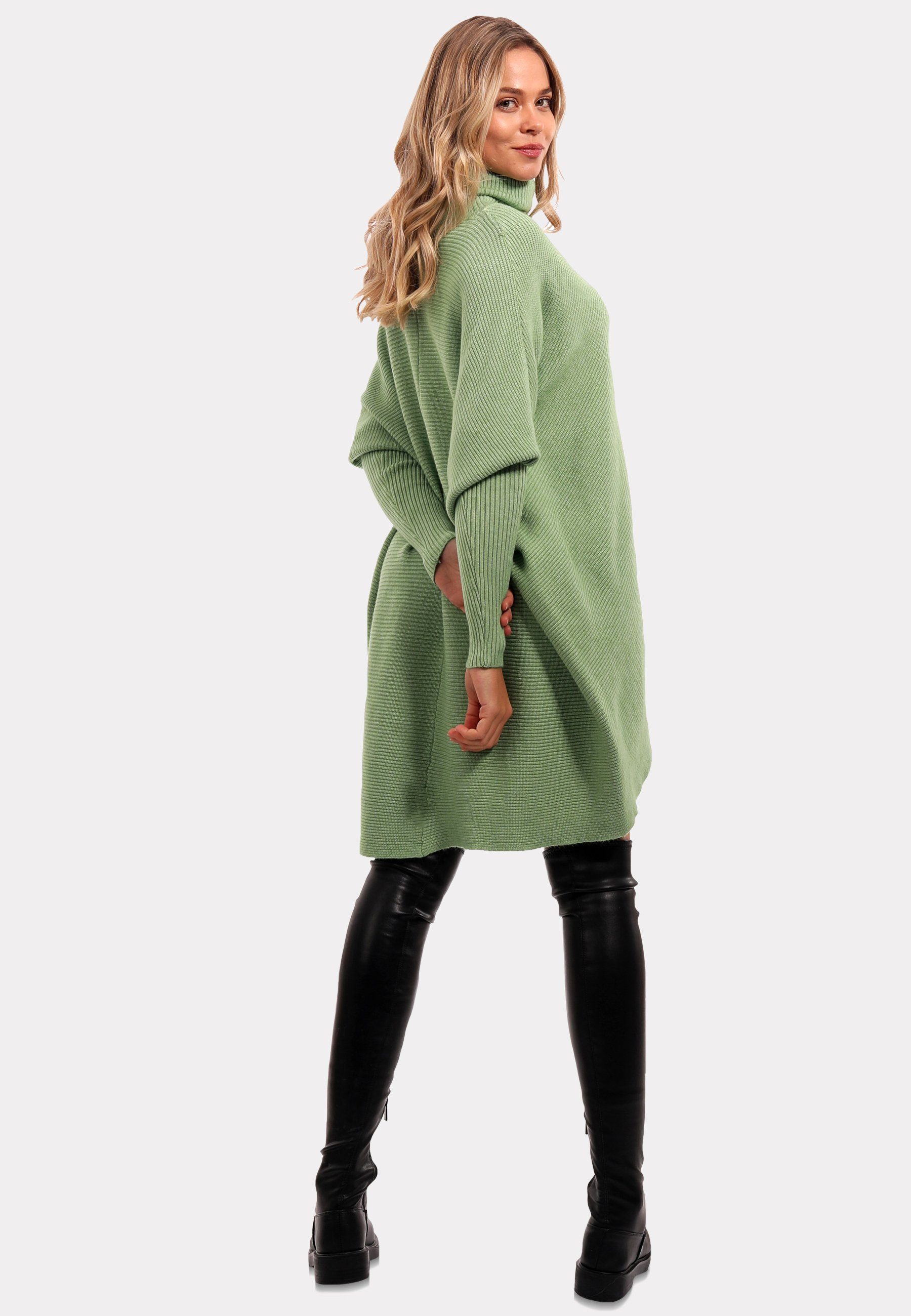 YC Fashion minzgrün Schultern asymmetrisch (1-tlg) überschnittenen in Style Strickpullover Longpullover Size Rollkragen mit mit & Unifarbe, Plus