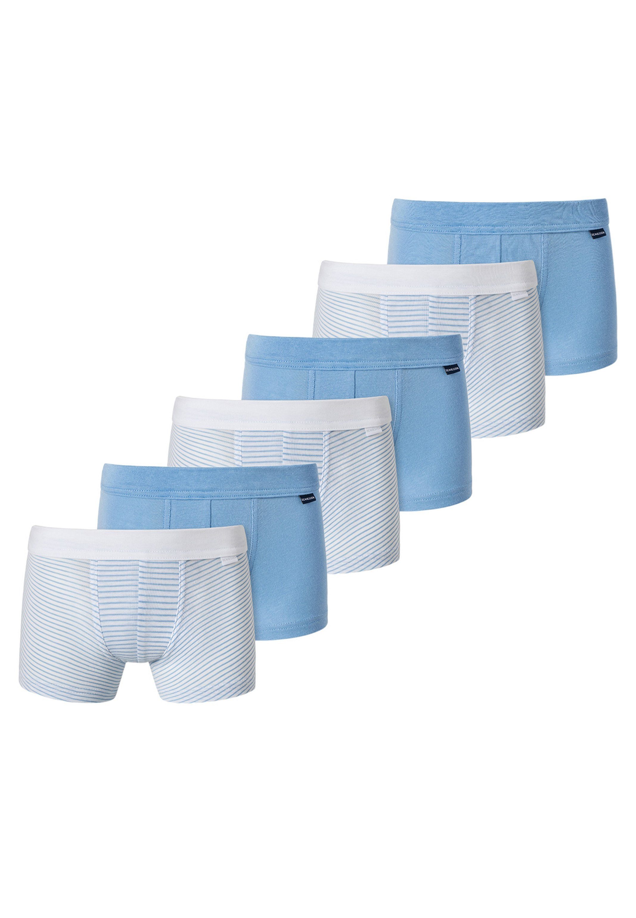 Schiesser Retro Boxer 6er Pack Feinripp Organic Cotton (Spar-Set, 6-St) Retro Short / Pant - Baumwolle - Extra breiter Softbund Hellblau / Weiß - 901 (HW23)