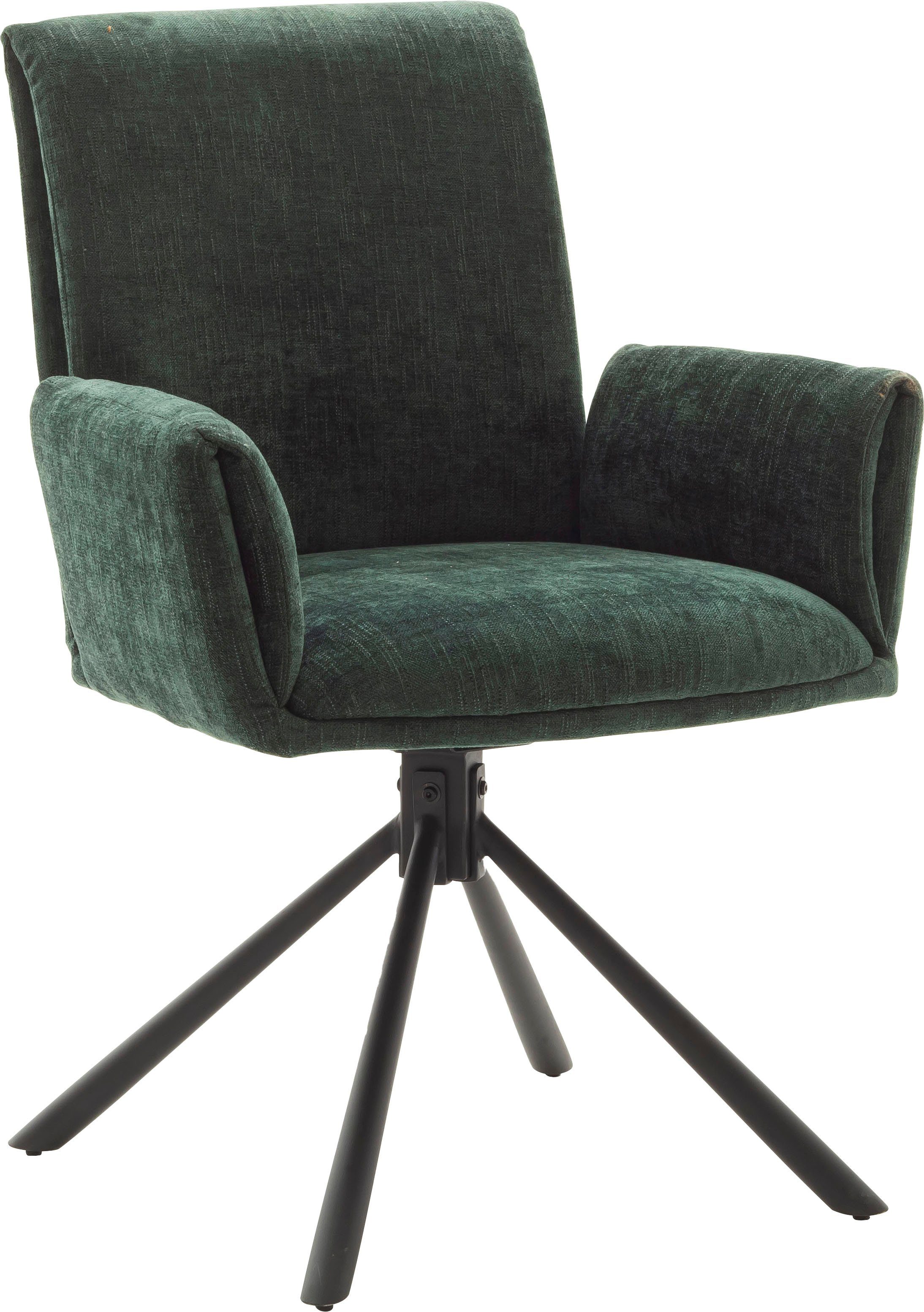 MCA furniture 4-Fußstuhl lackiert in Chenille Nivellierung, Schwarz Boulder, Olive Optik Stoffbezug 180°drehbar | matt mit