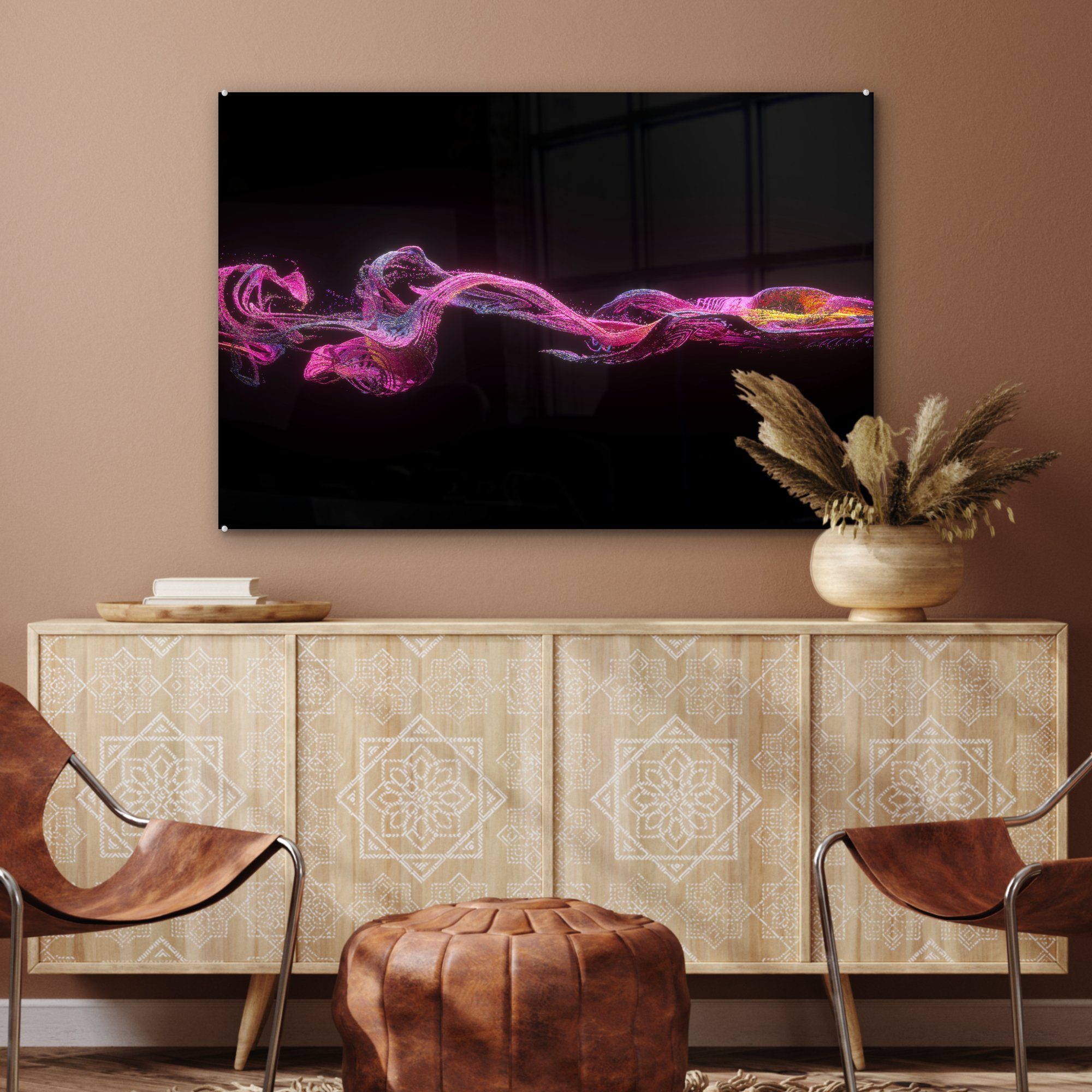 MuchoWow Acrylglasbild Abstraktes Bild rosa Partikel, & Schlafzimmer St), Wohnzimmer Acrylglasbilder (1