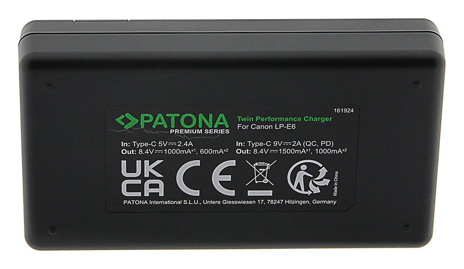 Patona USB-C Ladegerät für die Canon EOS R R5 R6 R7, kompatibel mit Canon Batterie, USB-C Nylon Kabel inclusive