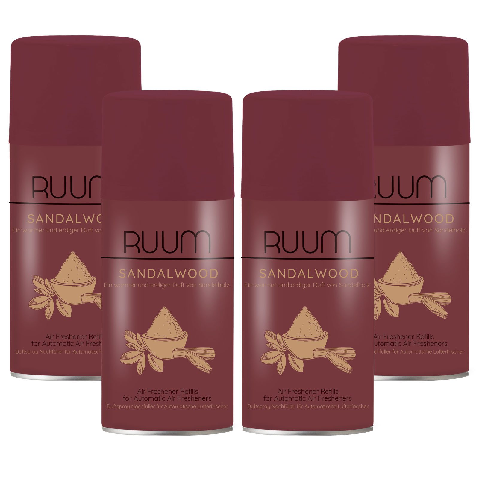 RUUM Raumduft-Nachfüllflasche Ruum Lufterfrischer Duftspray Nachfüller 250ml Sandalwood 4er Pack (4-St., 250ml (4er Pack)