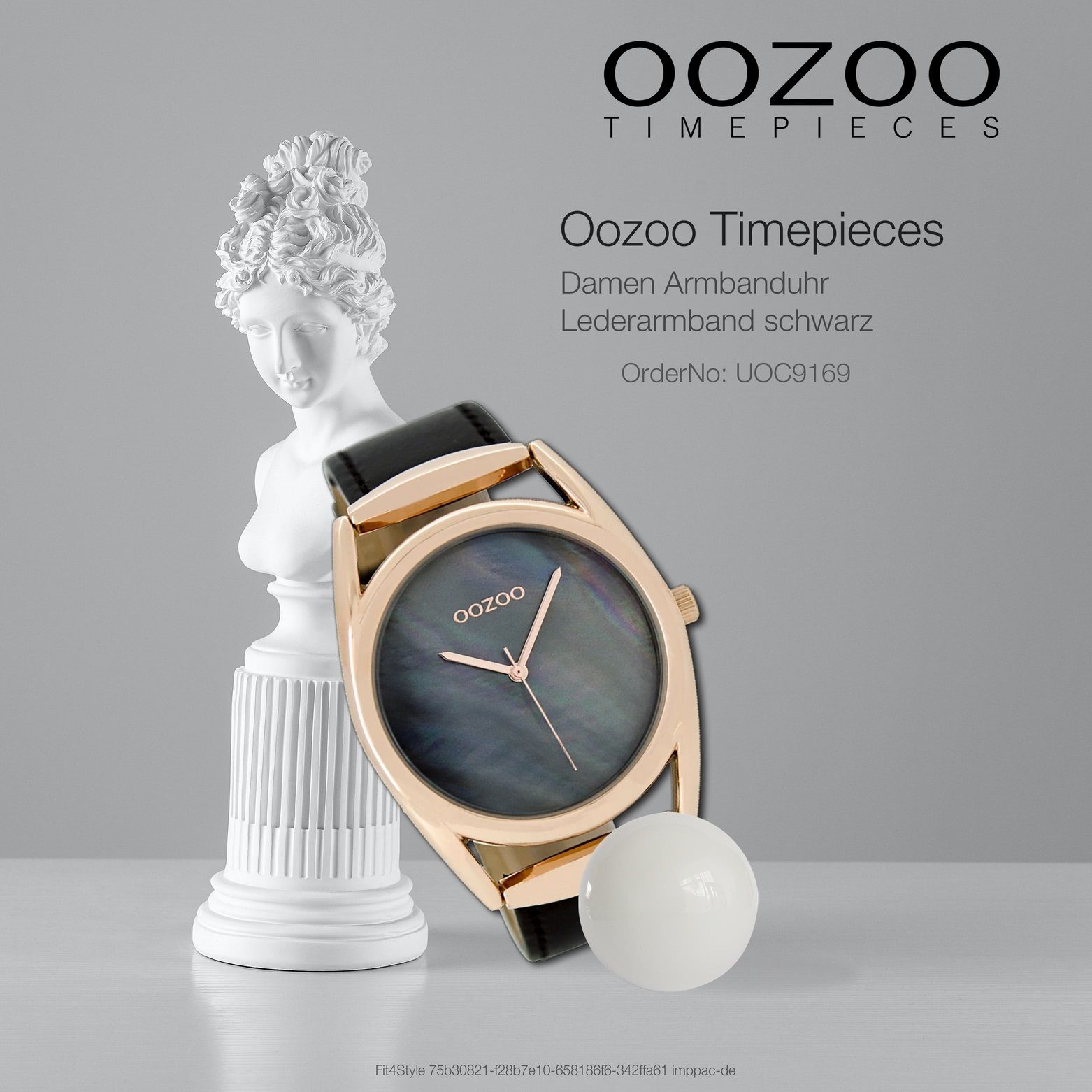 OOZOO Quarzuhr Fashion-Style Damen rund, rosegold, Lederarmband, Damenuhr (ca. Armbanduhr Oozoo 42mm) groß