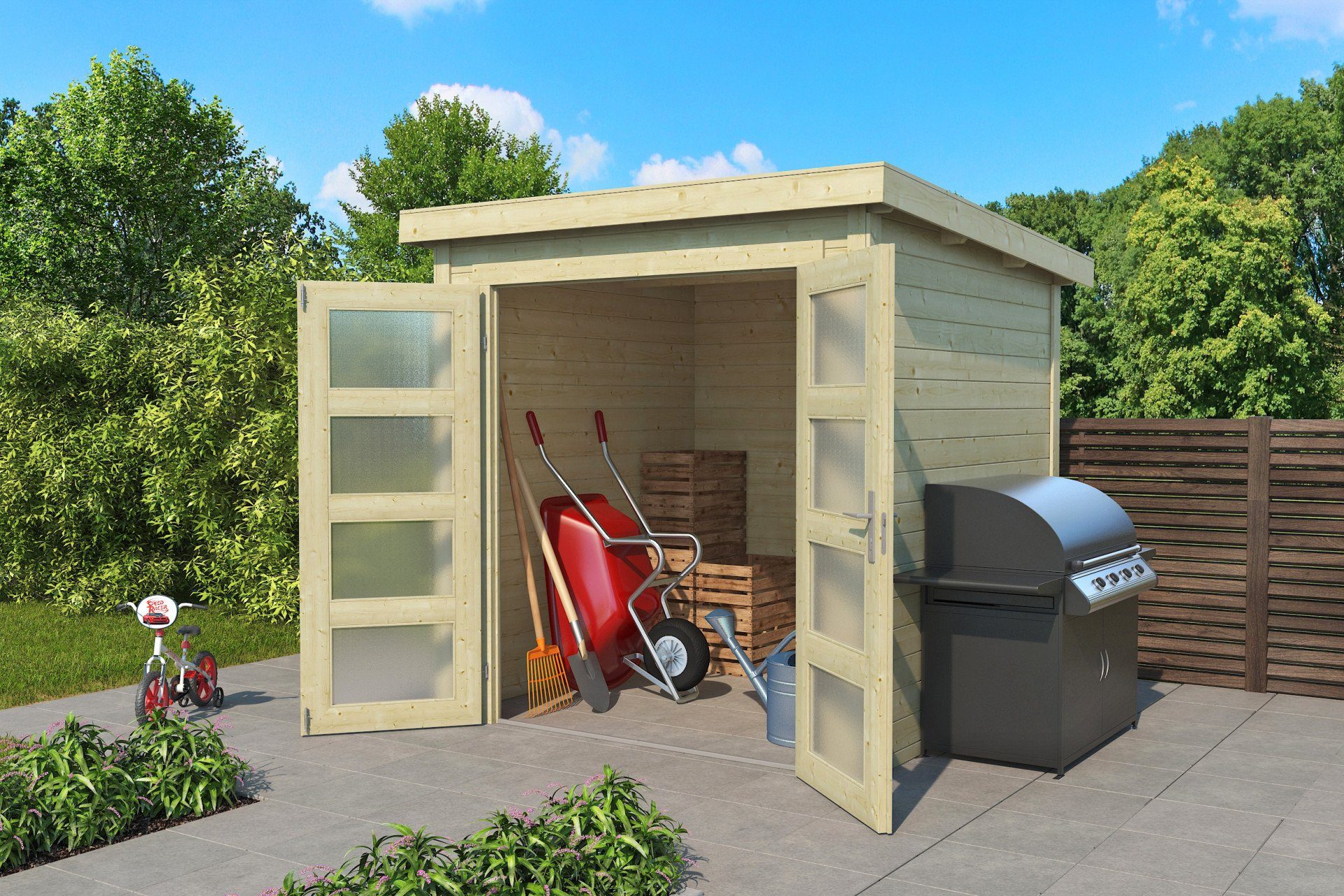 LASITA MAJA Gerätehaus Flachdach 2x2m klein Holz Zambezi 1 Gartenhaus, BxT: 200x200 cm, mit 18 mm Fußboden, mit Premium Dachbahn selbstklebend