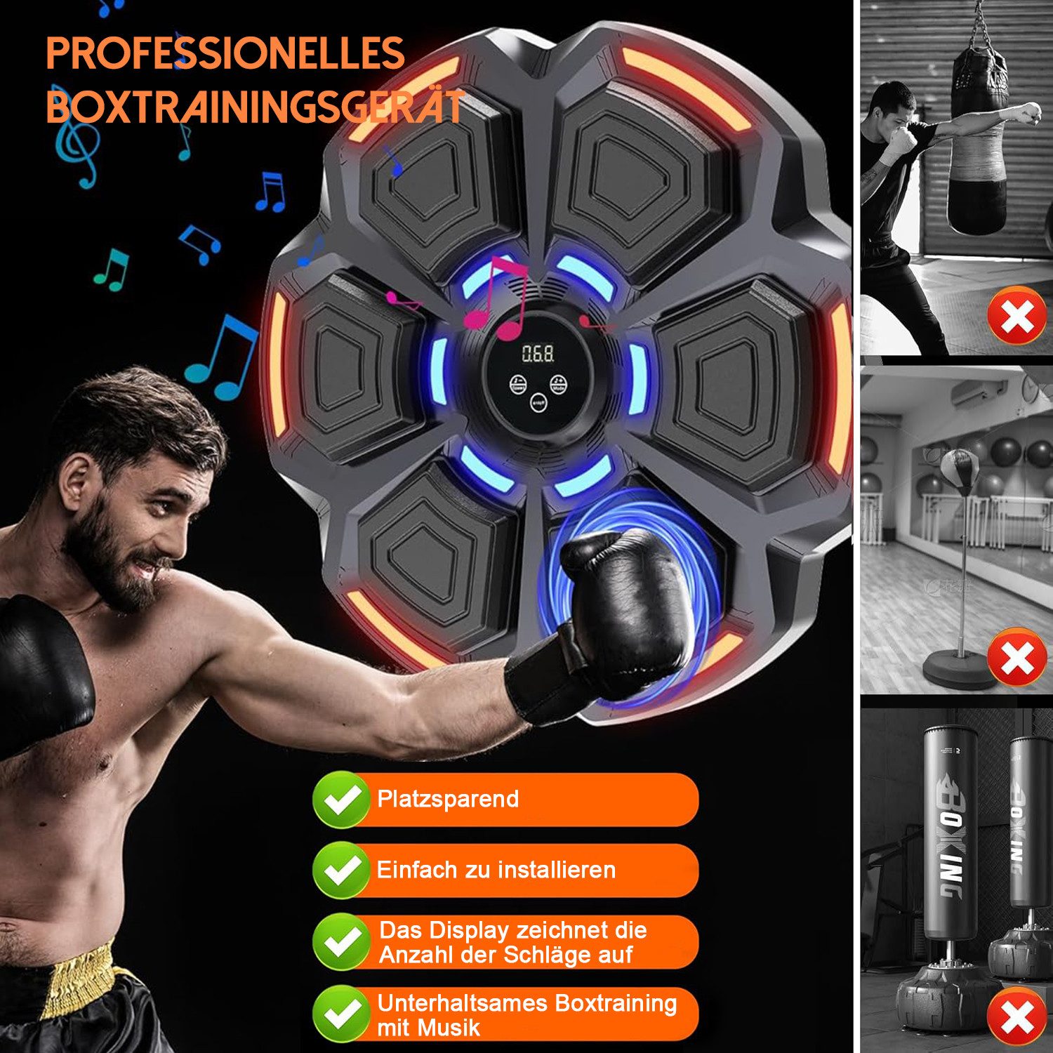 AIMAX Boxsack Boxstation Boxmaschine Wand Music Boxing Machine mit Boxhandschuhen (Handmuskeltrainer Sportgeräte mit 9 Geschwindigkeitsmodi und Zählmodus, 1-tlg – Bild 4 von 5