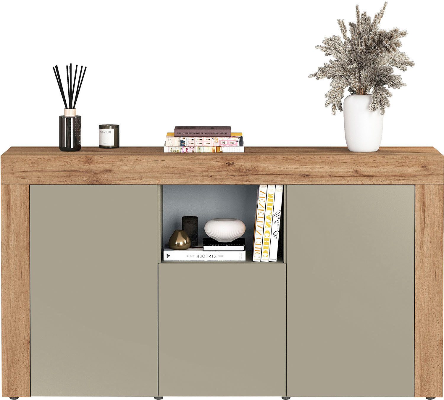 OTTO home Sideboard CHRONOS Breite 155 cm mit 3 Türen, 1 offenes und 6 geschlossene Fächer (1 St), Sideboard,Kommode, Schrank, Grifflos mit Push to Open, Made in Italy