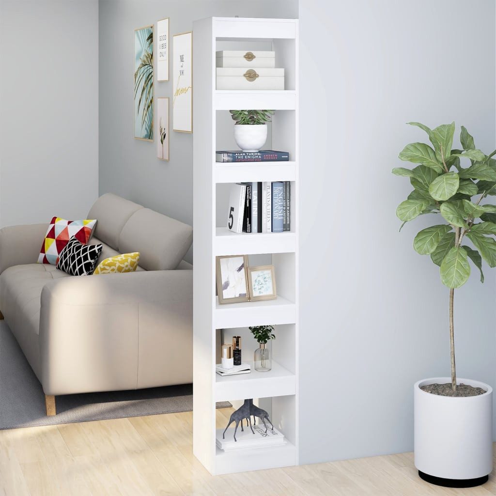 furnicato Bücherregal Weißes aus Holzwerkstoff 40 x 30 x 198 cm, 1-tlg., Stabiler Raumteiler mit viel Stauraum für Flure und Wohnbereiche