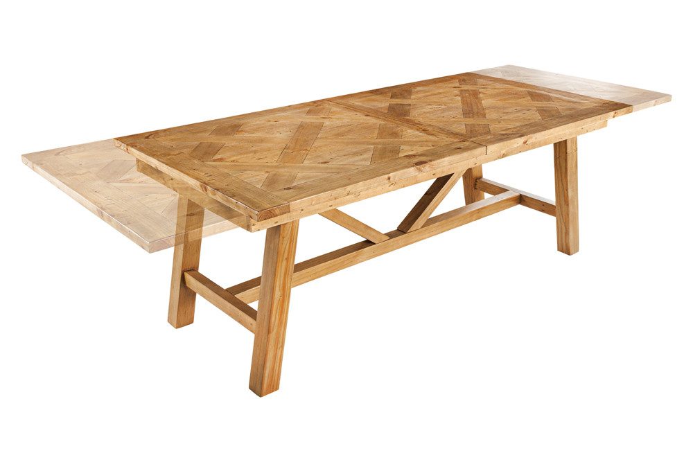 riess-ambiente Esstisch RIVIERA 180-240cm natur - recyceltes Pinienholz, mit Einlegeplatte (Einzelartikel, 1-St), Industrial Design mit Querstrebe – ideal für bis zu 12 Personen