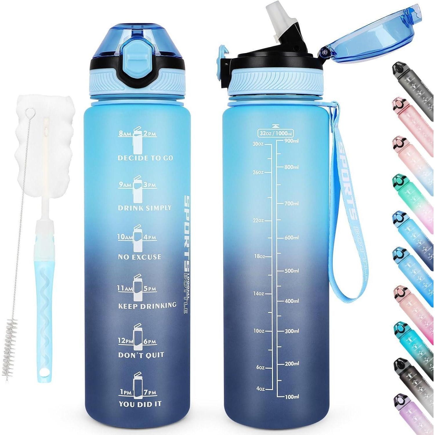 Trinkflasche Trinkflasche 1L BPA-frei Sport Wasserflasche mit Stroh Auslaufsicher