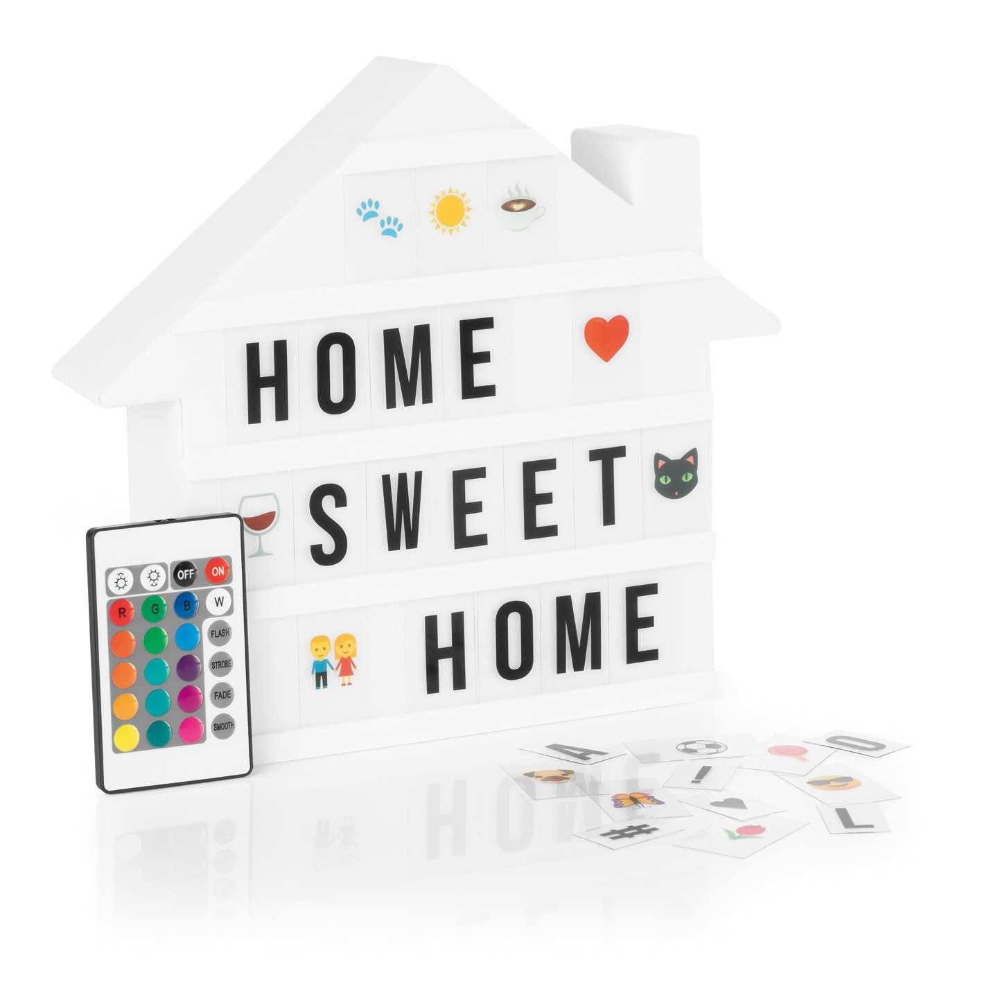 EASYmaxx LED Dekolicht LED-Leuchtkasten Haus 173 Buchstaben & 150 Moodjis