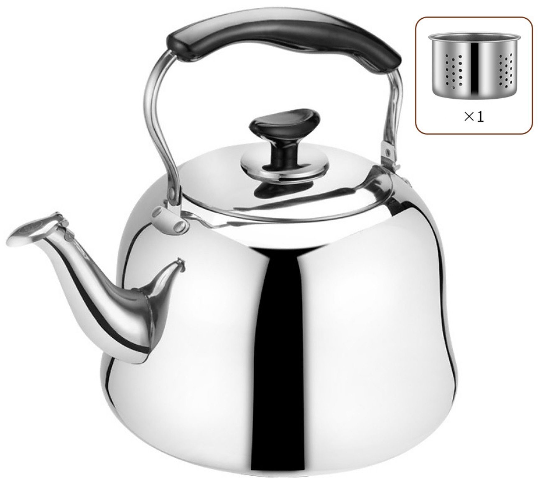 BAYLI Різак для піци 1 L Teekanne aus Edelstahl, Wasserkessel mit Sieb, Pfeifkessel, türkis