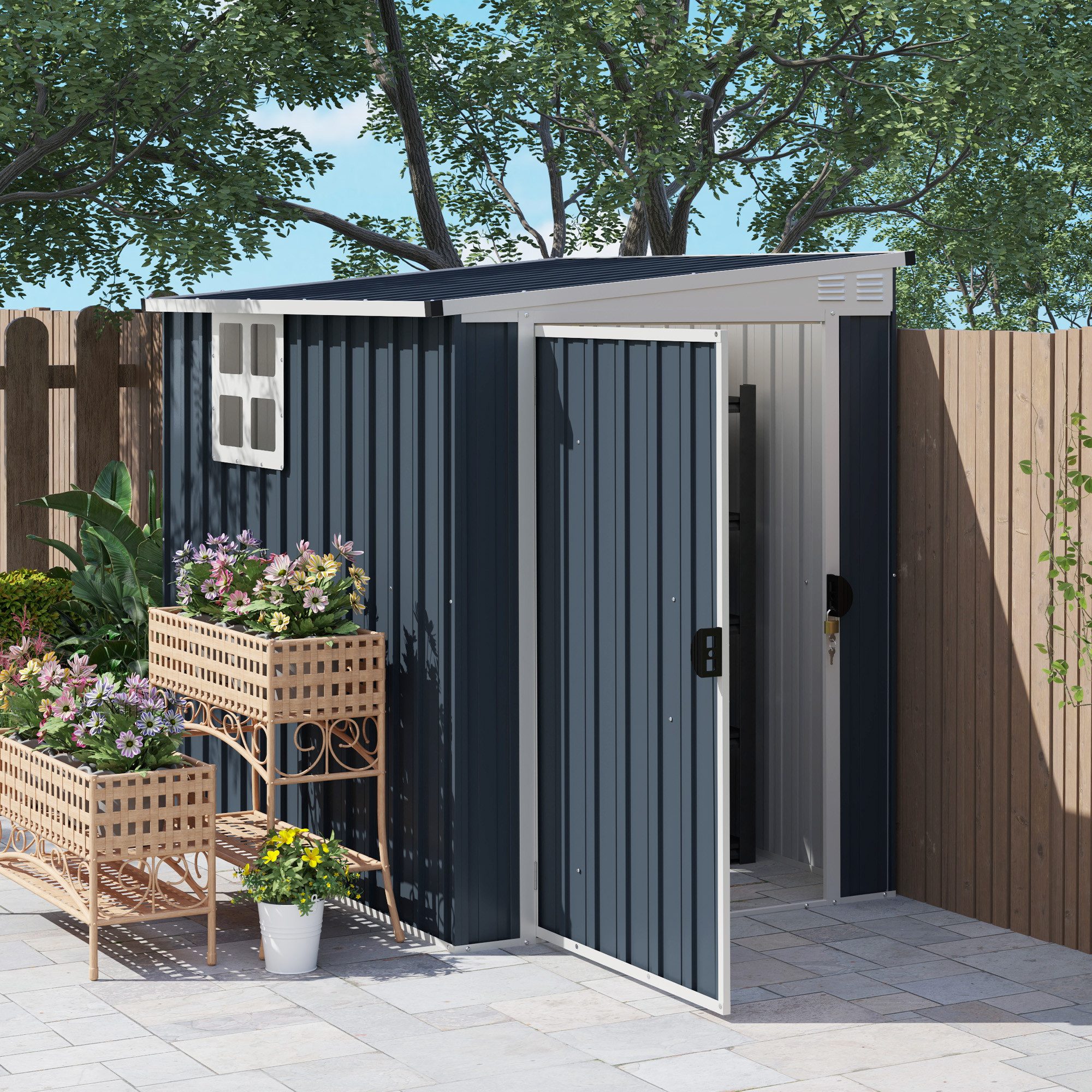 Outsunny Gerätehaus 2,6m², mit Pultdach, Fenster, günstig online kaufen