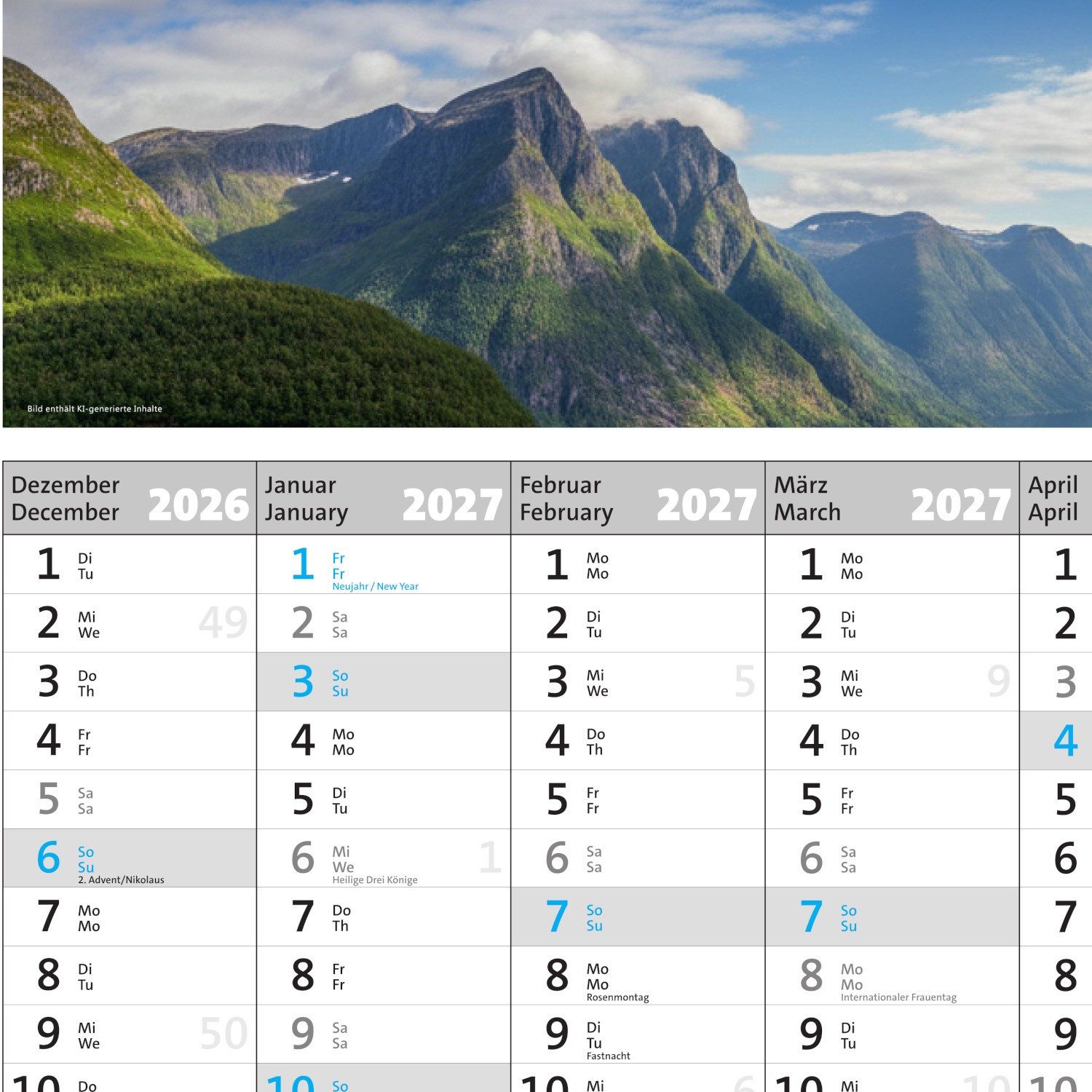 Anschütz Panoramakalender Panorama Wandplaner - Jahresplaner 2027 - 90 x 65 cm groß – Bild 2 von 3