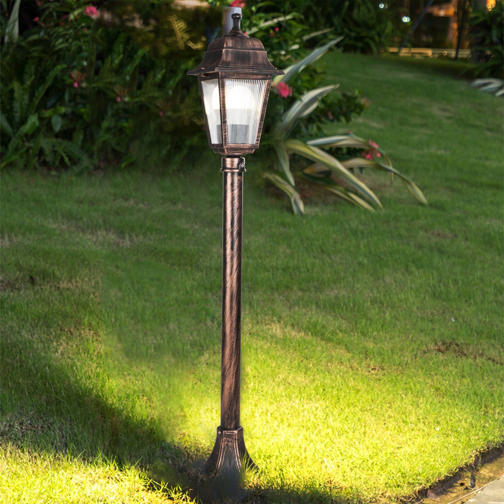 lux.pro Außen-Stehlampe, ohne Leuchtmittel, »Keighley« Außenlampe Gartenlaterne 1 x E27 Gebürstetes Kupferfarben