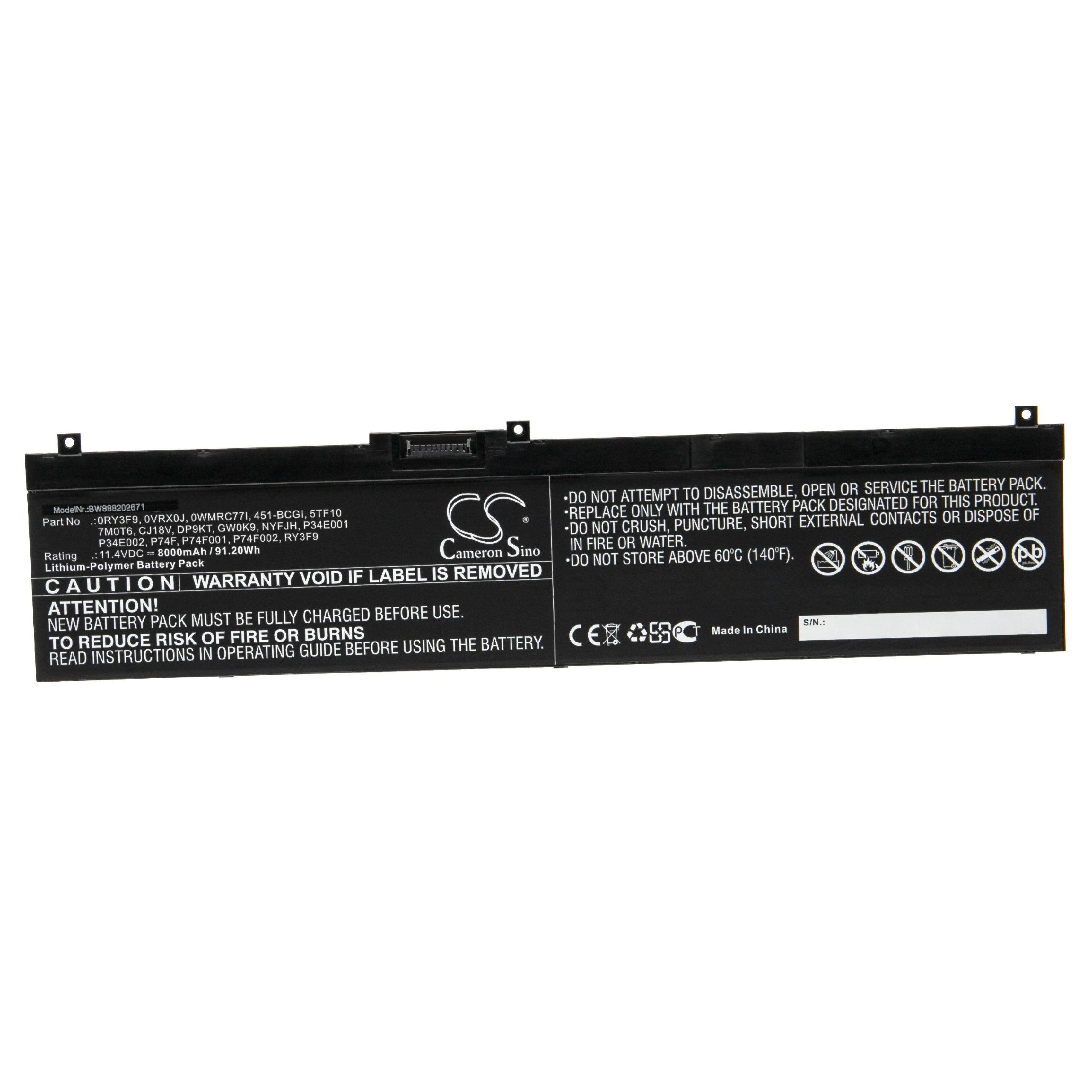 vhbw passend für Dell Precision 7330, 7530, 7540, 7730, 0RY3F9, 0VRX0J, Laptop-Akku 8000 mAh