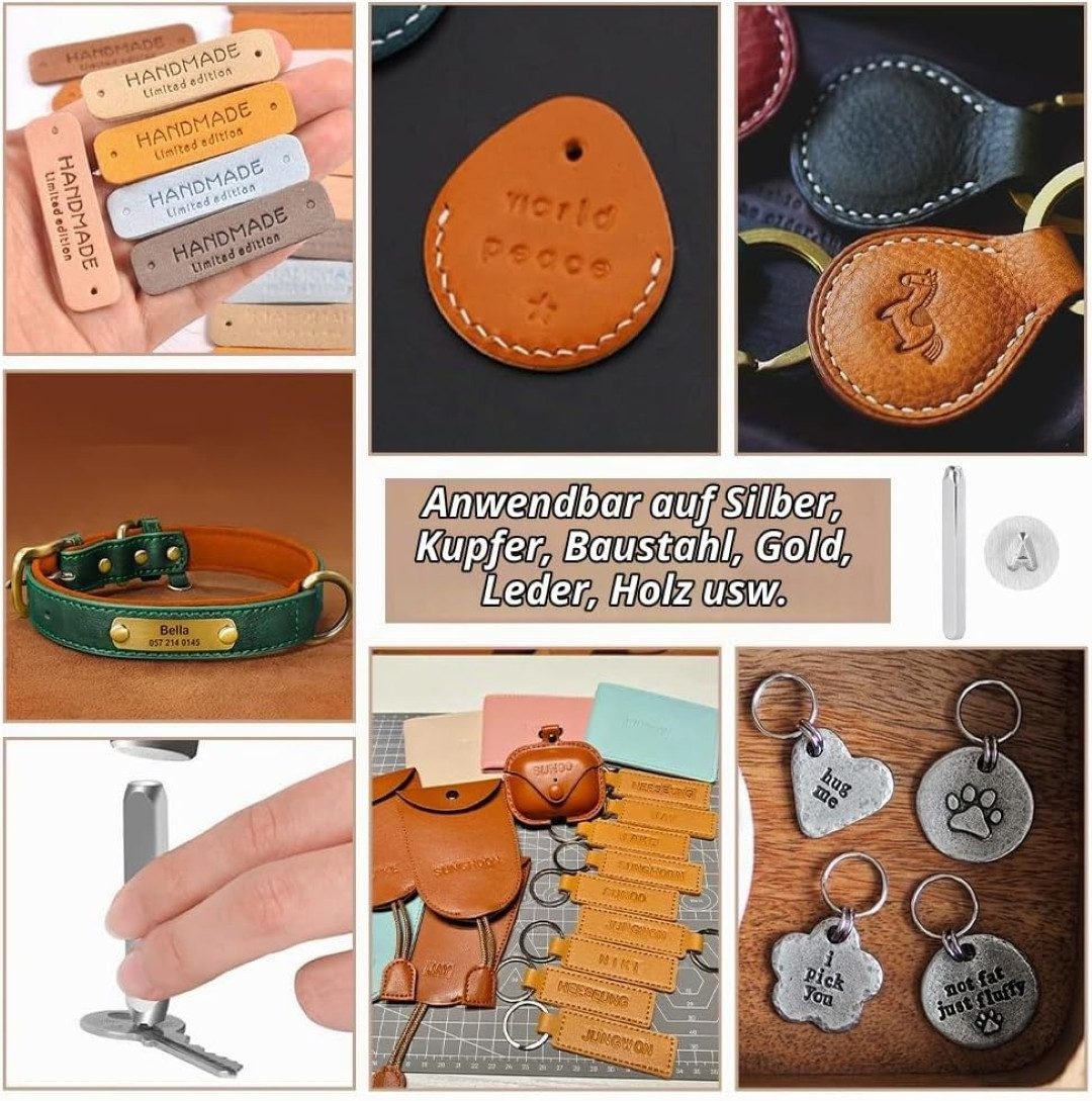 Benecreat Stempel 36-teiliges Metallstempel-Set Alphabet Zahlen 3 mm Metall Leder Holz, 36-teiliges Metallstempel-Set mit 3 mm Abdruckhöhe und Box – Bild 5 von 5