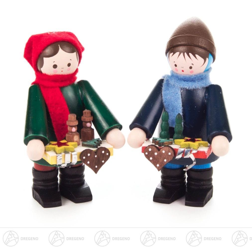 Weihnachtsfigur mit Weihnachtliche Spielzeug Erzgebirge Bauchladen ca (2) klein und Höhe Miniatur farbig 6 cm, Dregeno Striezelkinder