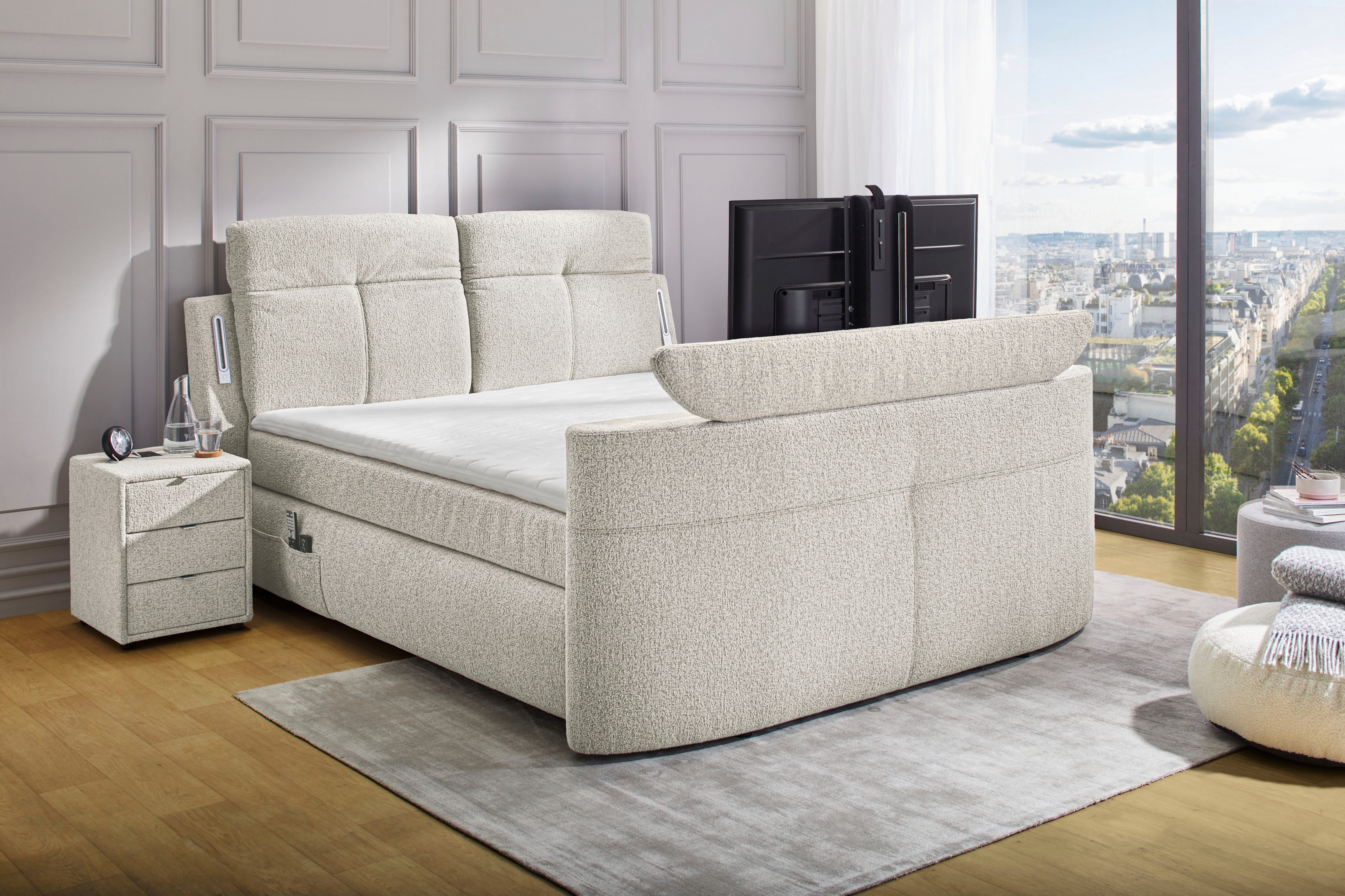 Jockenhöfer Gruppe Boxspringbett Movie Star in der Größe 180x200cm, mit versenkbarem TV-Lift und Fernbedienung, verstellbare Kopfstützen