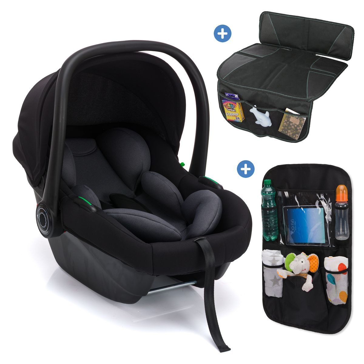 Fillikid Babyschale Neo SL - Schwarz, ab: Geburt, bis: 15 Monate, Baby Autositz ab 40 cm - 87 cm inkl. Polsterschutz & Auto-Sitztasche