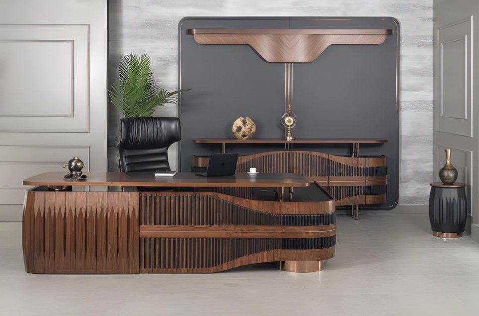 Xlmoebel Büromöbel-Set Modernes Büroeinrichtungsset mit Schreibtisch und eleganter Konsole, (Eckschreibtisch+Stuhl+Couchtisch+Konsole+Sessel), Hergestellt in Europa