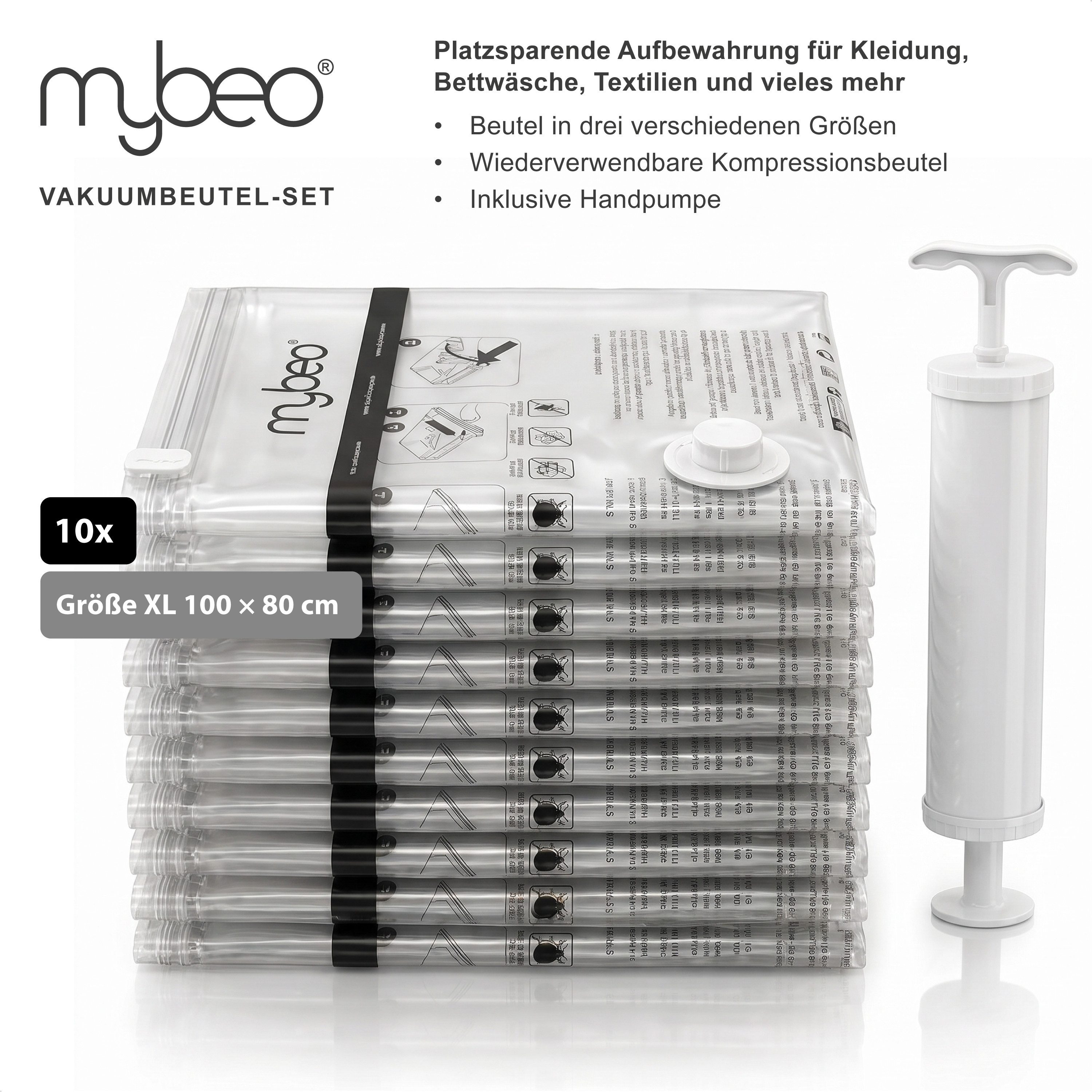 MyBeo Vakuumierbeutel 6x Vakuumbeutel, 80 x 100 cm, Kompressionsbeutel, Aufbewahrungsbeutel, Platzsparend, Organizer für Kleidung, Bettwäsche, Bettdecken, Reise – Bild 2 von 5