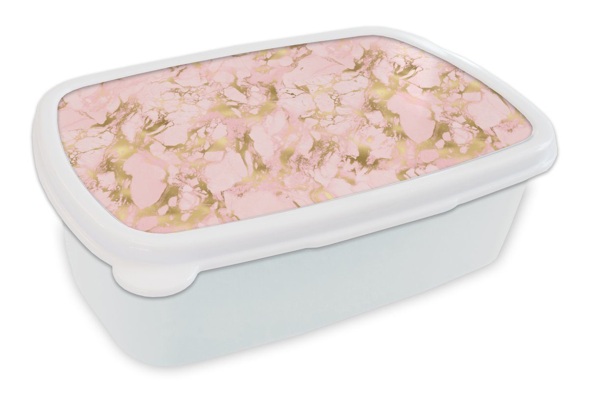 MuchoWow Lunchbox Mädchen Erwachsene, Jungs und Kunststoff, für weiß (2-tlg), Gold für Brotbox Muster und - Kinder Rosa, - Brotdose, - Marmor