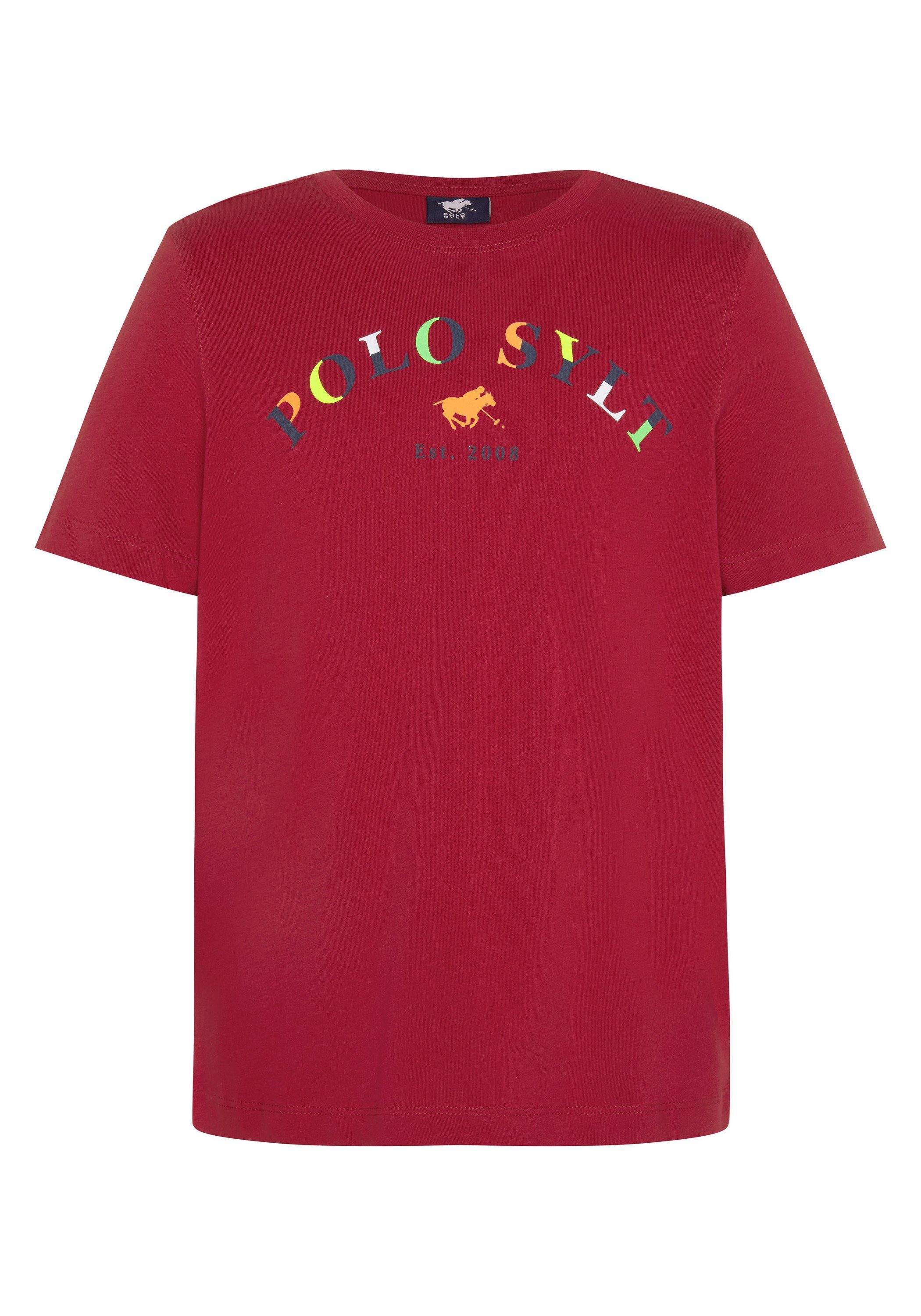spottbillig verschleudern Polo Sylt Print-Shirt mit farbenfrohem Pepper Logoprint 19-1557 Chili