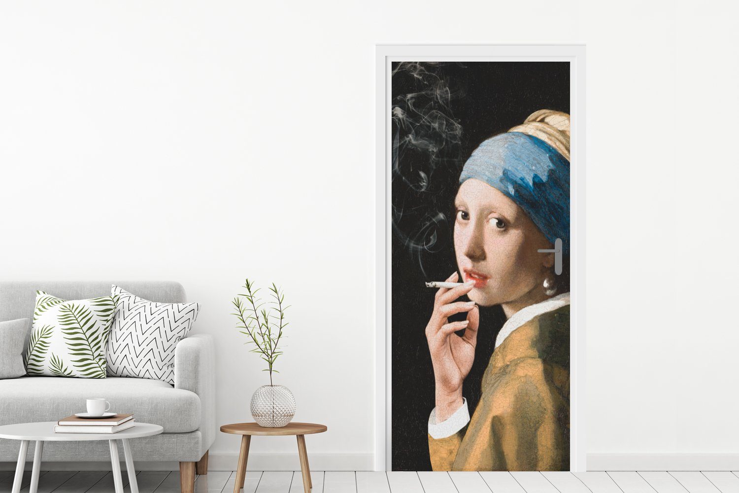 Vermeer Tür, - St), Fototapete Matt, für bedruckt, 75x205 Rauchen, - Türtapete MuchoWow Zigarette Türaufkleber, cm (1