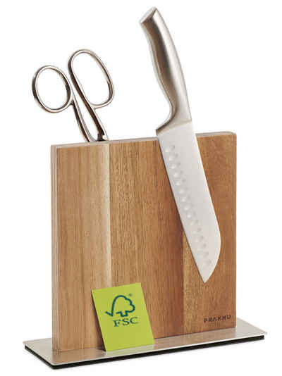 Praknu Magnet-Messerblock Messerblock magnetisch ohne Messer – Moderner Küchen Messerhalter (1tlg), Aus FSC-Akazienholz: Für 10 Messer, Rutschfest, beidseitig Magnetisch