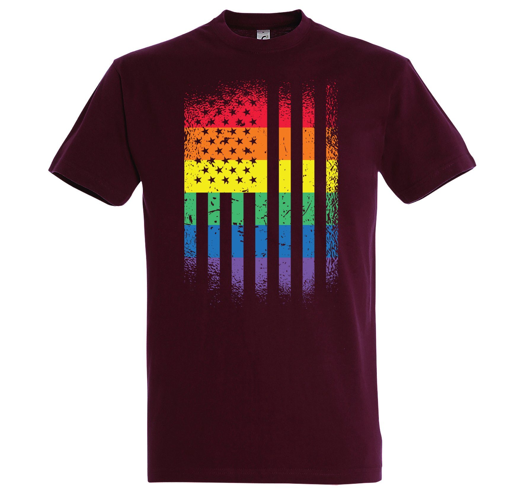 Youth Designz Amerika Frontdruck Burgund Trendigem Pride Shirt T-Shirt mit Flagge Herren