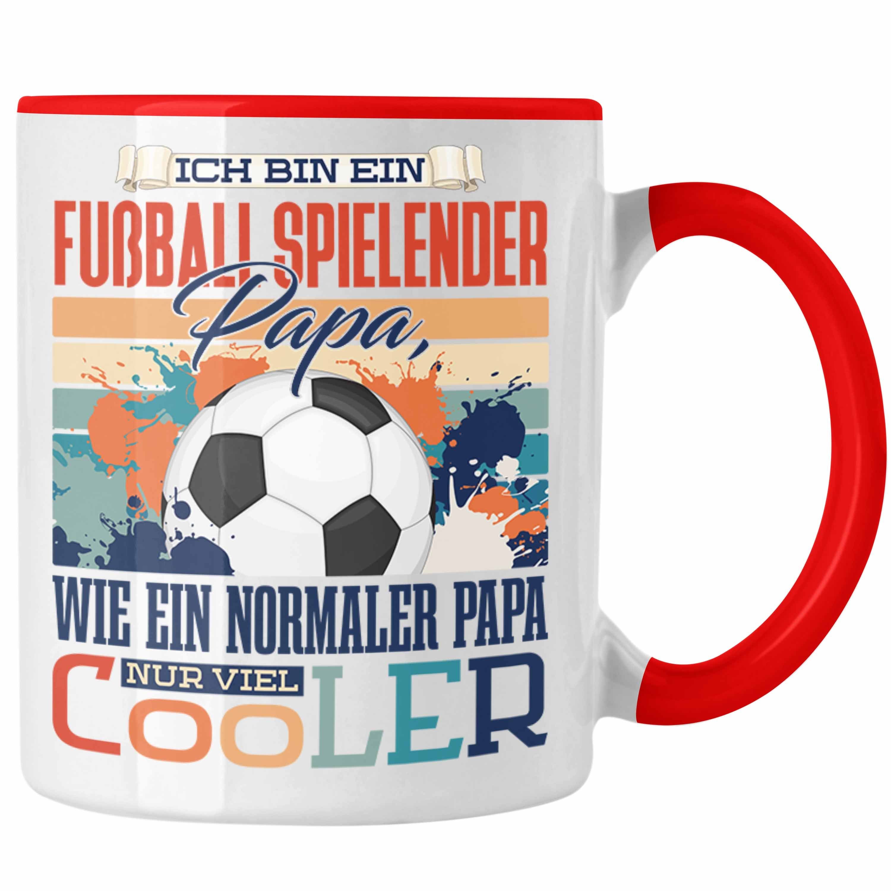 Trendation Tasse Trendation - Fußball Papa Tasse Geschenk Vater Geschenkidee zum Vatert Rot