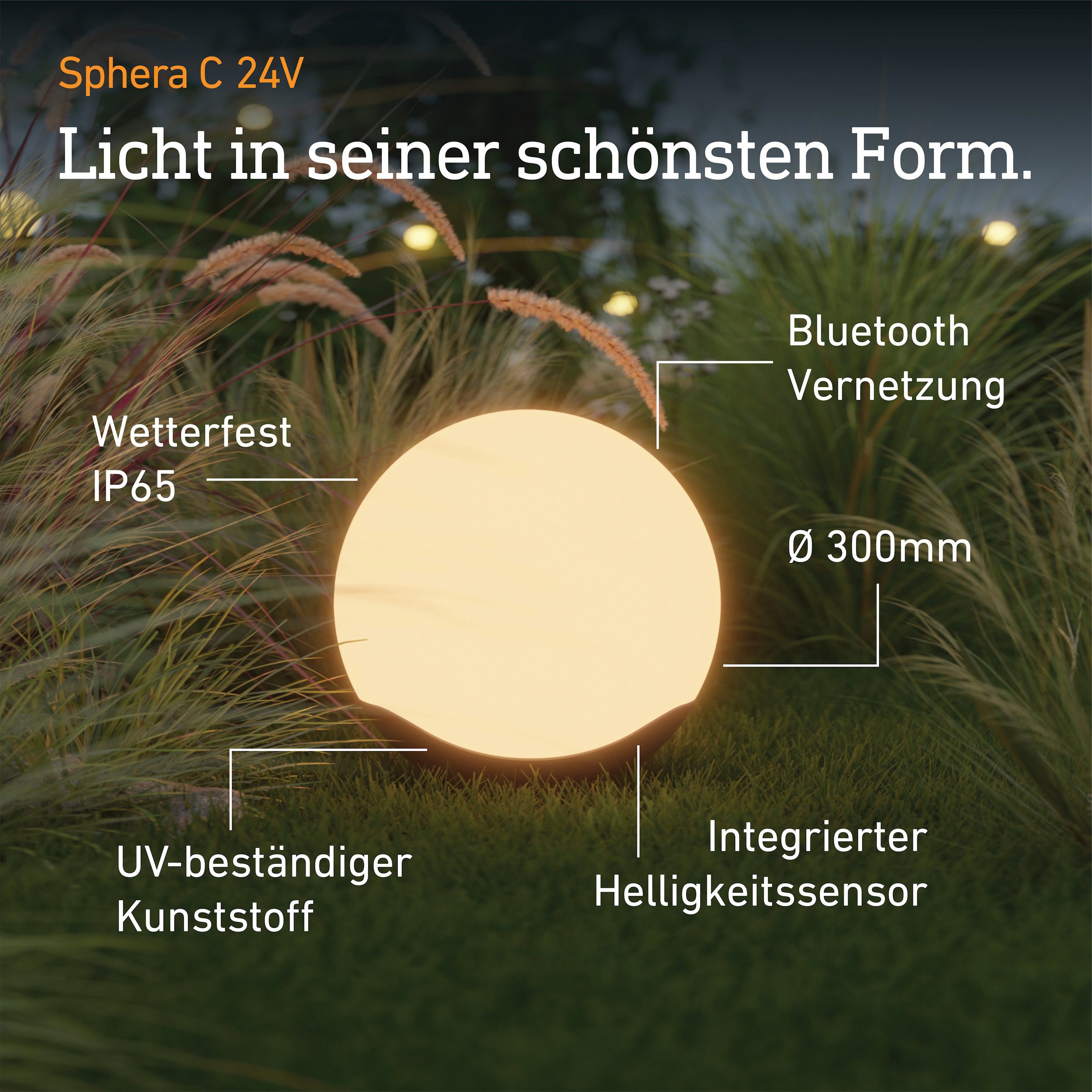 steinel LED Kugelleuchte Sphera C 24 V, LED fest integriert, 16 Mio. Farben, RGBWW, 300mm, Dämmerungssensor, dimmbar, Zeitschaltuhr, Plug & Play