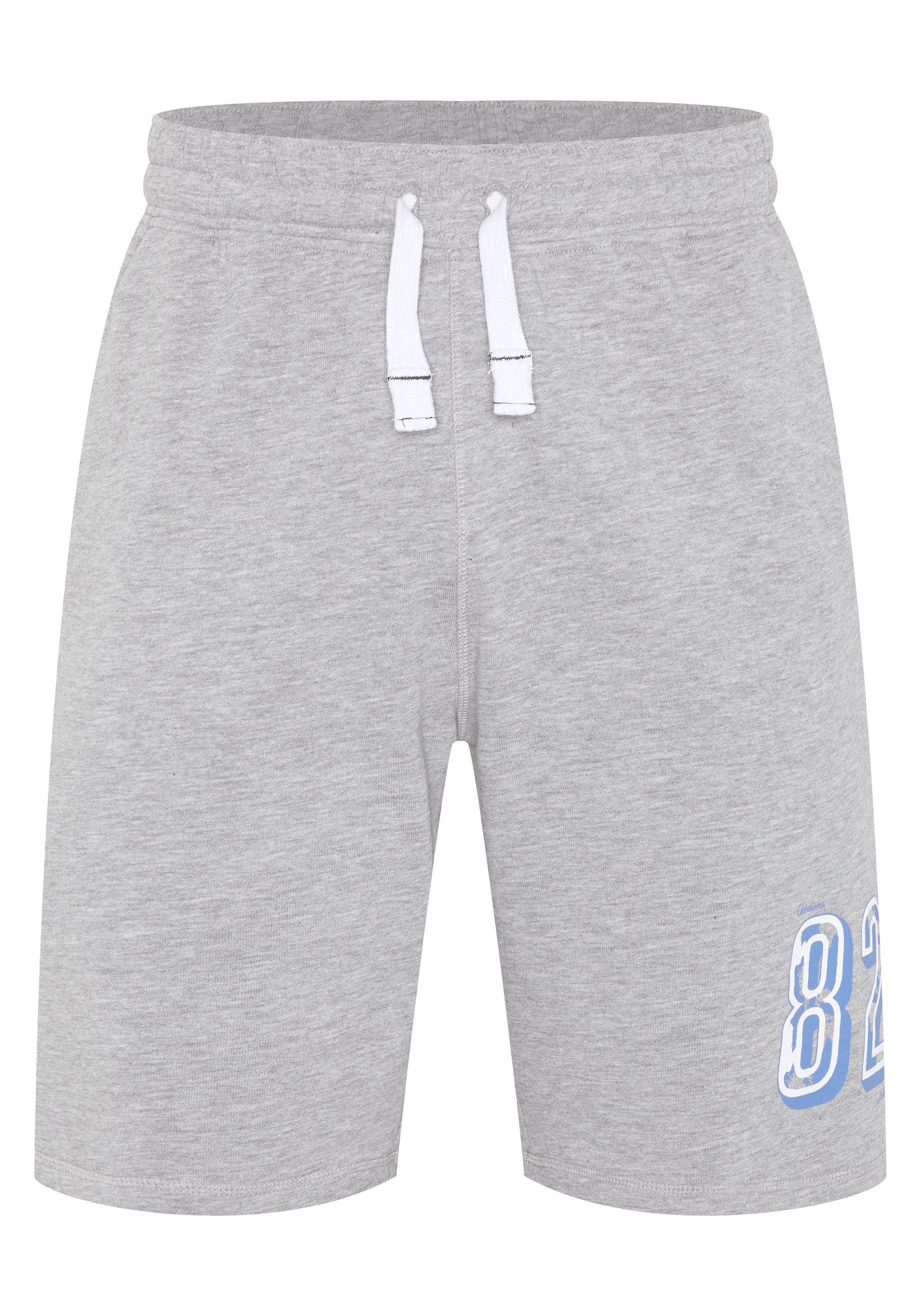 Oklahoma Jeans Sweatshorts Melange mit Blue Vapor 14-4203M kleinem Logo Bein am