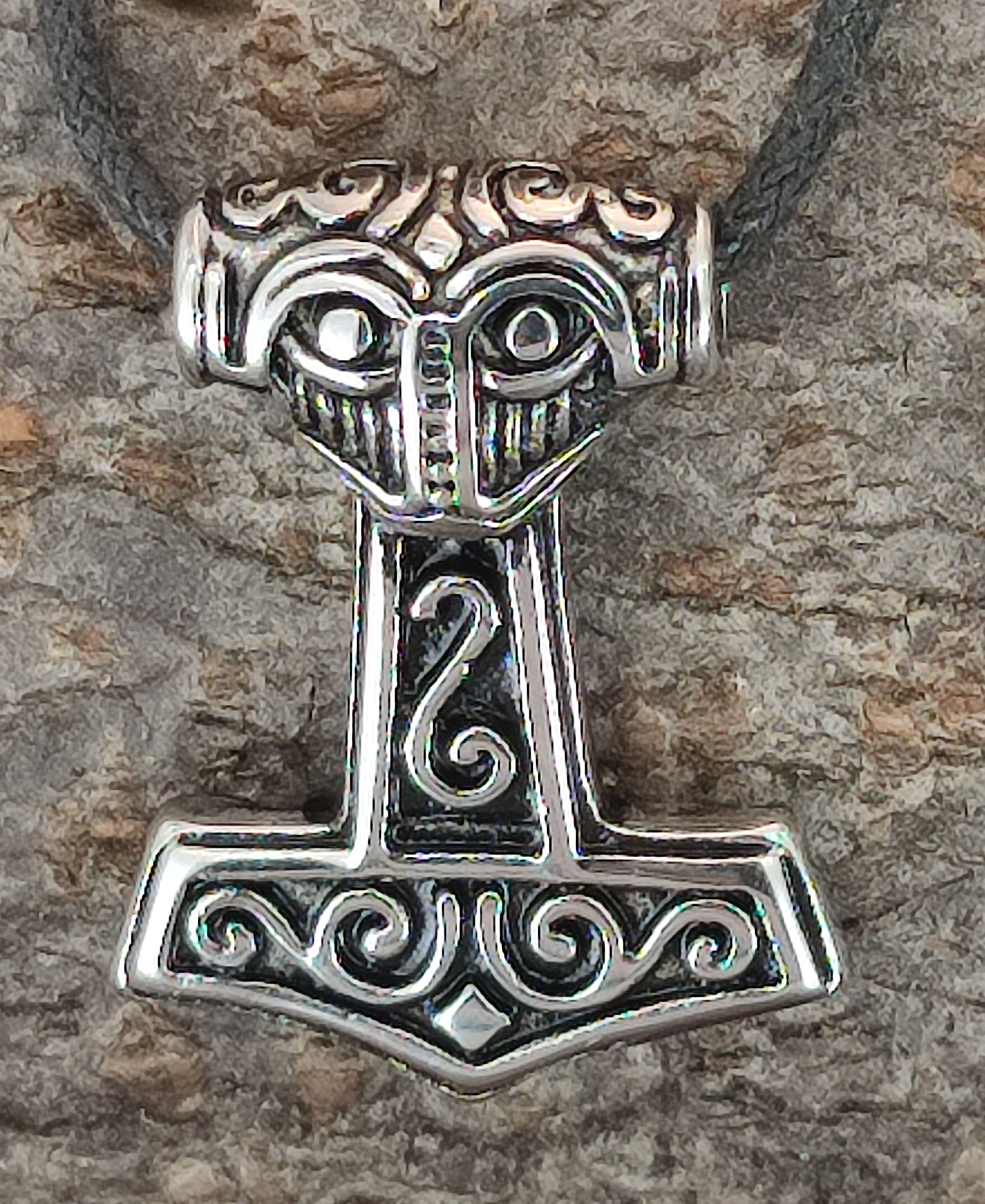 Kiss of Mjölnir Edelstahl Thorshammer Thorhammer Leather Hammer Kettenanhänger Thor Anhänger