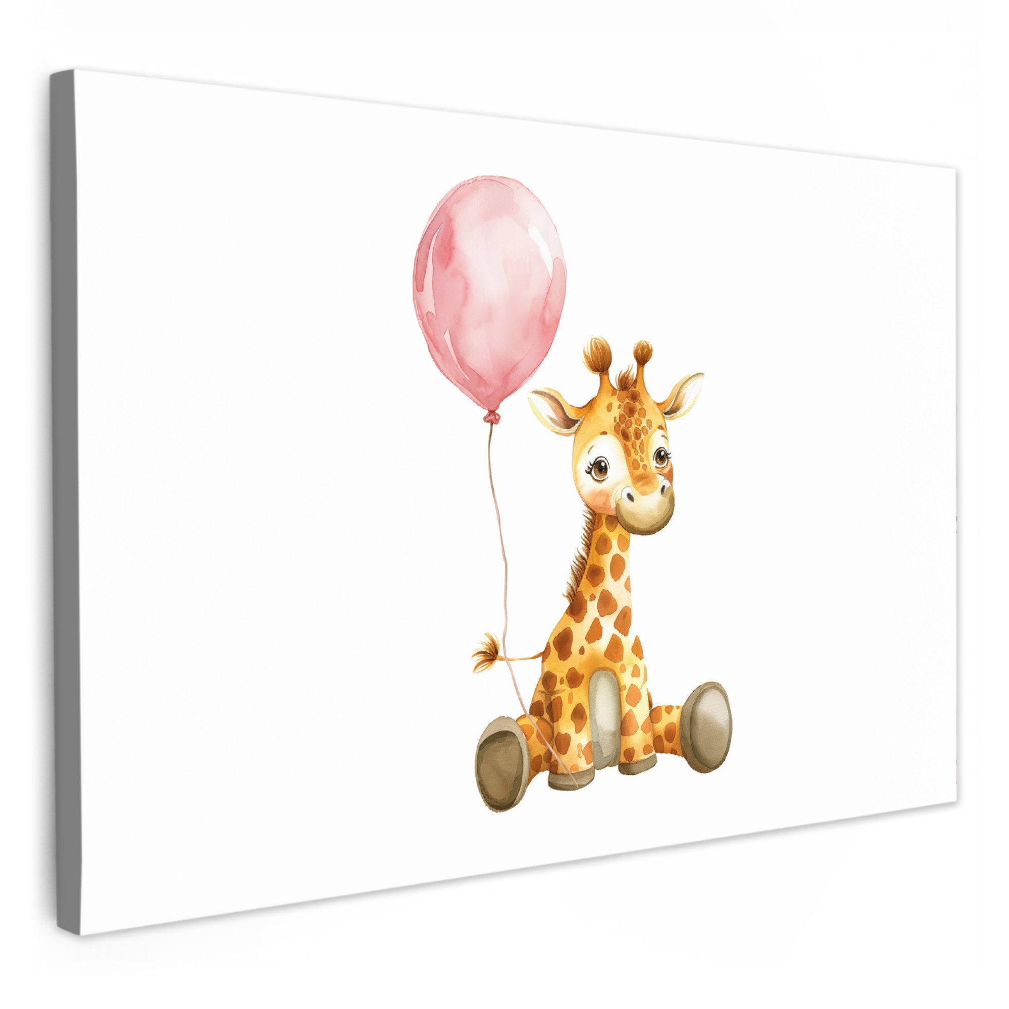 OneMillionCanvasses® Leinwandbild Giraffe - Tierbaby - Rosa Luftballon, Fot günstig online kaufen