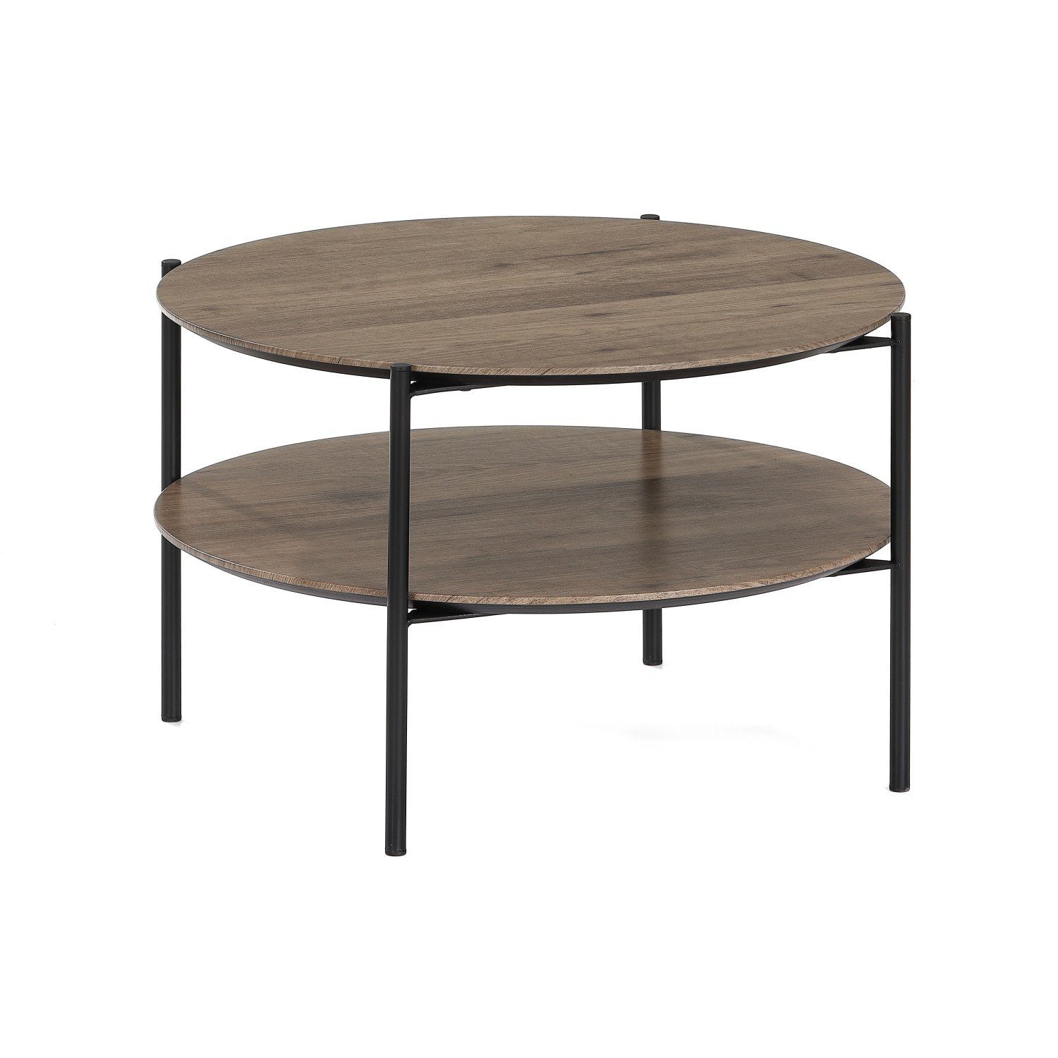 Wohnando Couchtisch Runder Couchtisch "Alexandros Rundo", 63x63x38cm Piniendekor braun, Sofatisch, mit Ablagefach, Wohnzimmer, kleiner moderner Tisch