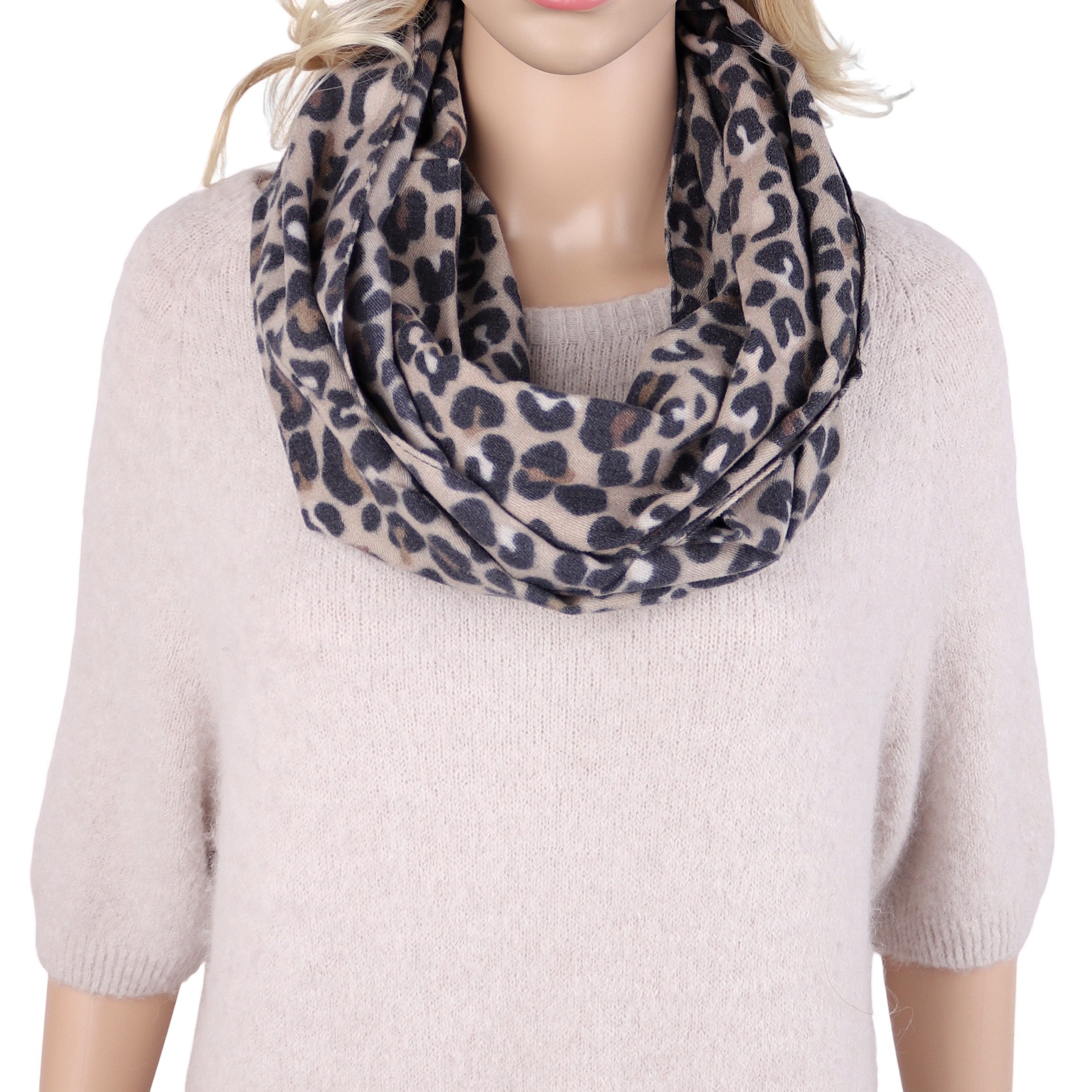 MIRROSI Loop Damen Loopschal 100% Viskose, etwas dickerer Stoff, (ca.160x40cm zweimal um den hals wickelbar, Neue Kollektion Herbst/Winter 2026), weicher Rundschal mit Leo-muster ideal für Herbst/Winter