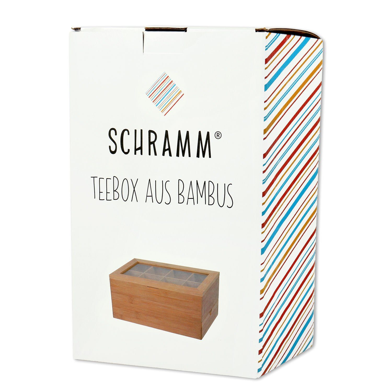 x Teebeutelbox Bambus 19 31 cm mit Teebox und Sichtfenster Deckel Schublade x 8 Teekasten Tee Schramm® 14 aus ca. mit Fächer Box Schramm Teebox