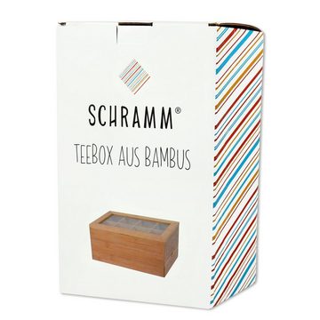 Schramm Teebox Schramm® Teebox aus Bambus mit Deckel ca. 31 x 19 x 14 cm mit Sichtfenster 8 Fächer und Schublade Teebeutelbox Teekasten Tee Box