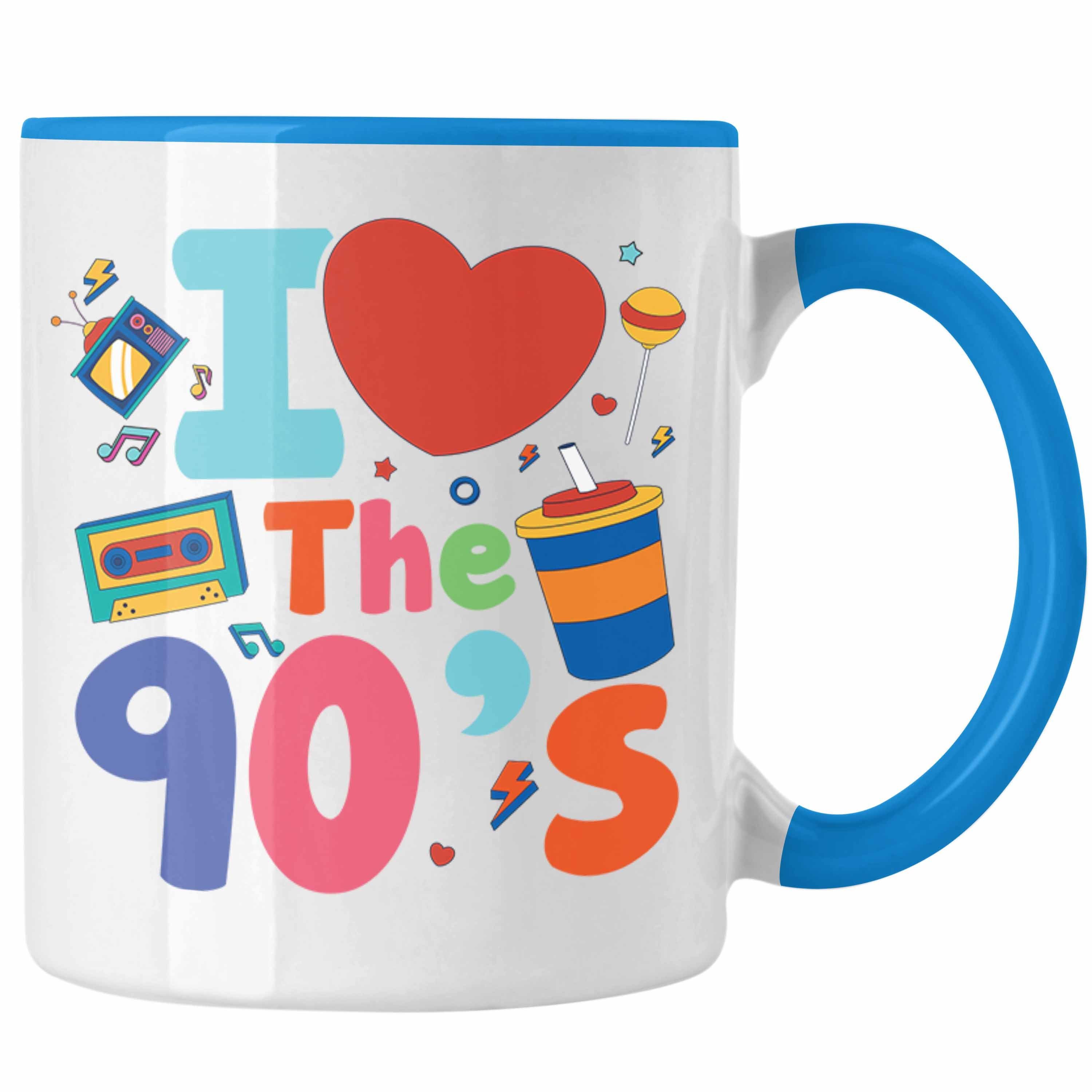 Trendation Tasse Trendation - I Love The 90's 90er Jahre Tasse Geschenk Neunziger Geschenkidee Party Blau