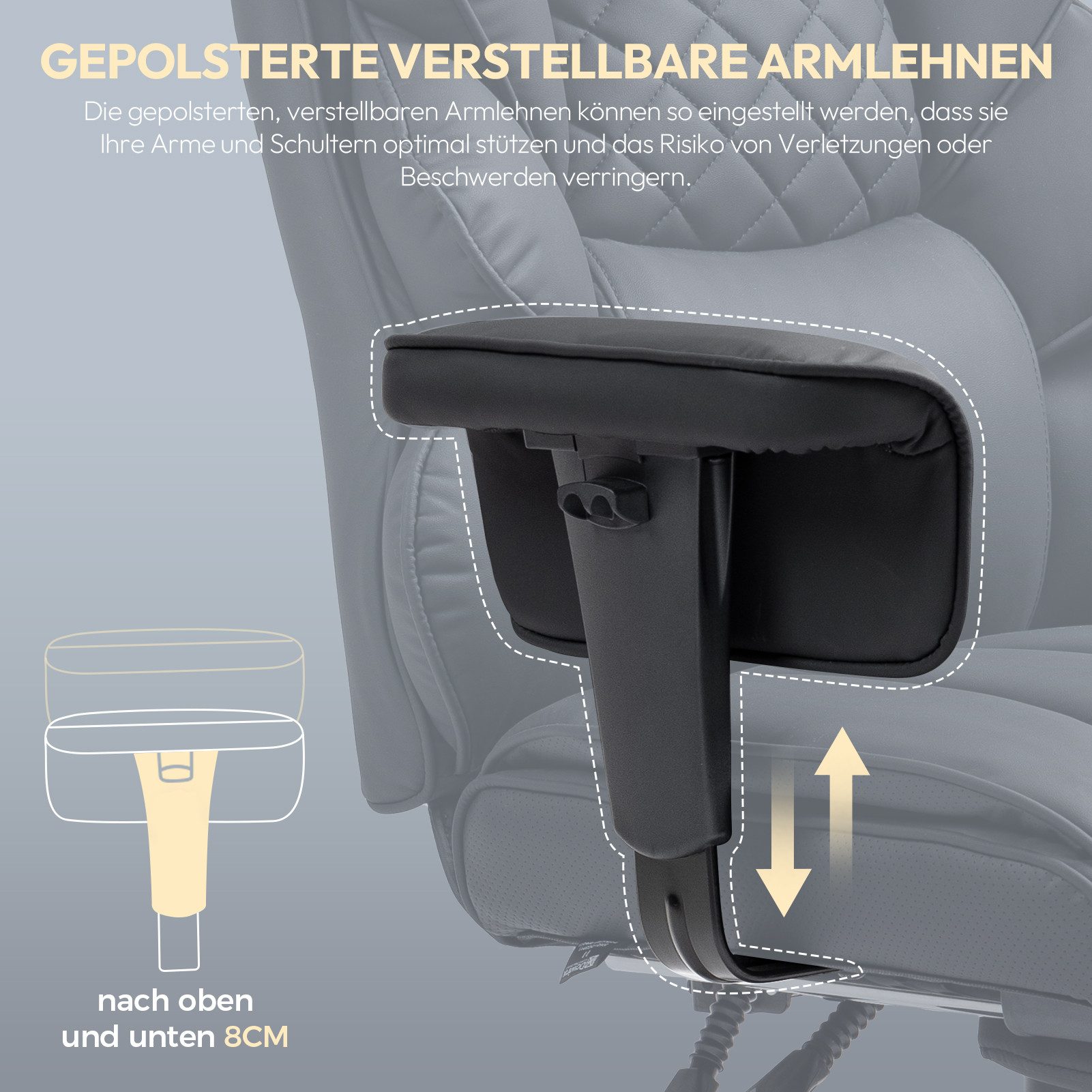 Dowinx Gaming-Stuhl Bürostuhl Ergonomisch mit Taschenfeder-Kissen (Packung), Chefsessel mit weiche Rückenlehne und verstellbare Lendenkissen