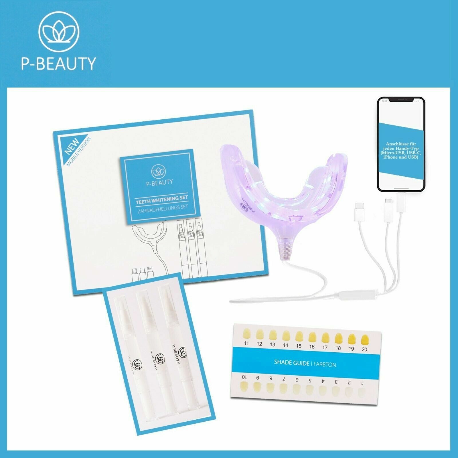 P-Beauty Cosmetic Accessories Zahnbleaching-Kit Zahnaufhellung Set Bleichsystem weiße Zähne Teeth Whitening